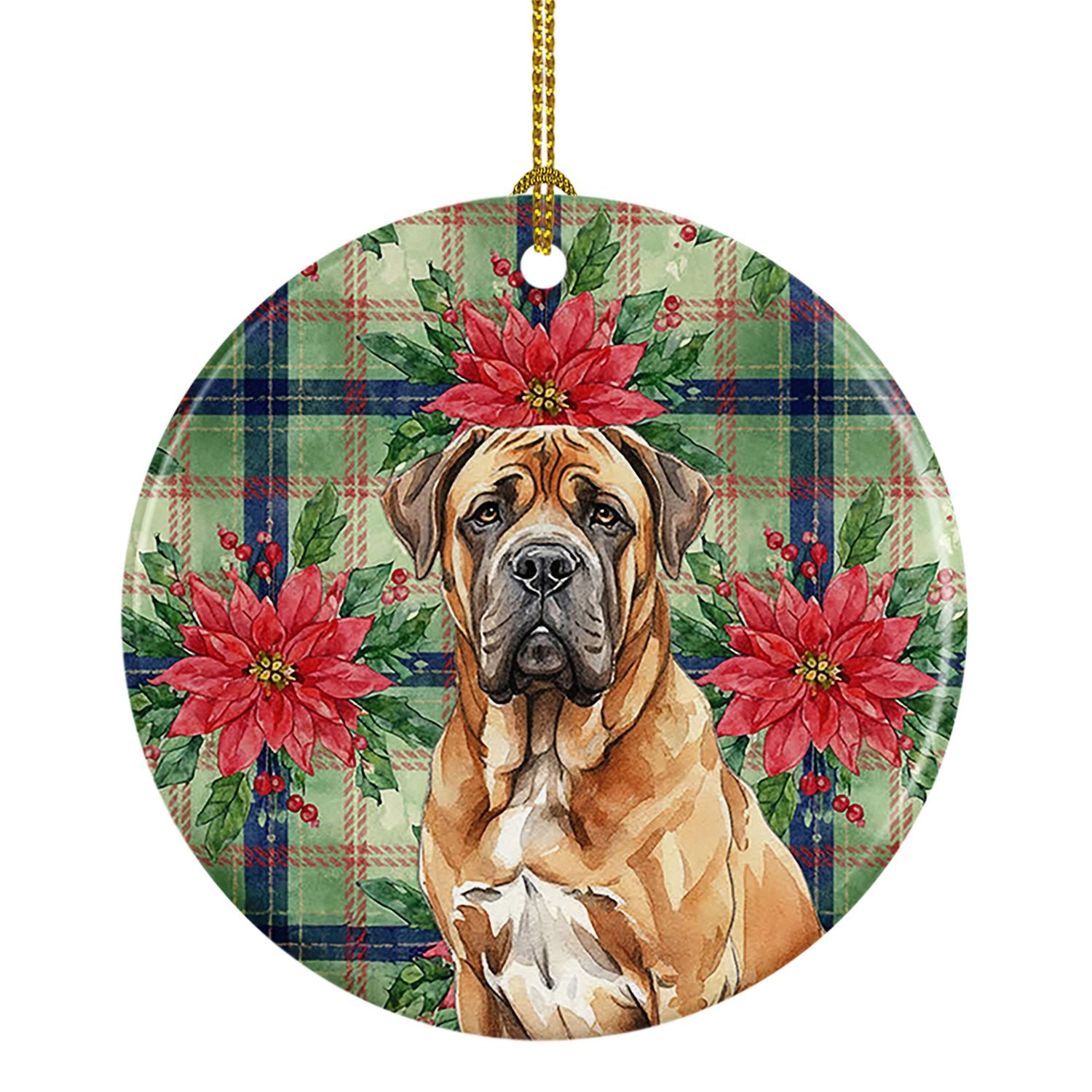 Neapolitan Mastiff Christmas PoinsettIas Ceramic Ornament Christmas Tree Hanging Decorations for Home Christmas Holiday, Party, 