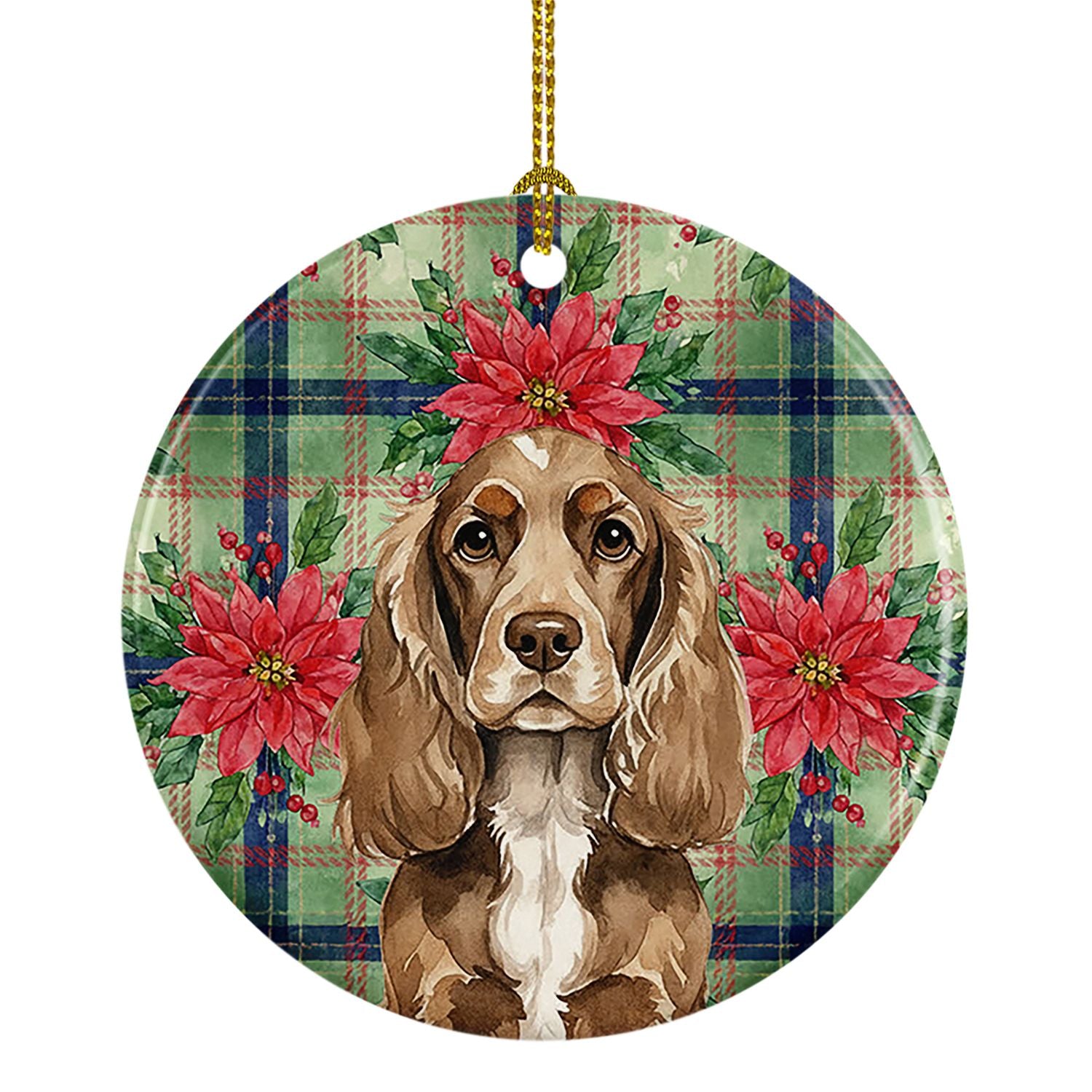 Chocolate Cocker Spaniel Christmas PoinsettIas Ceramic Ornament Christmas Tree Hanging Decorations for Home Christmas Holiday, P