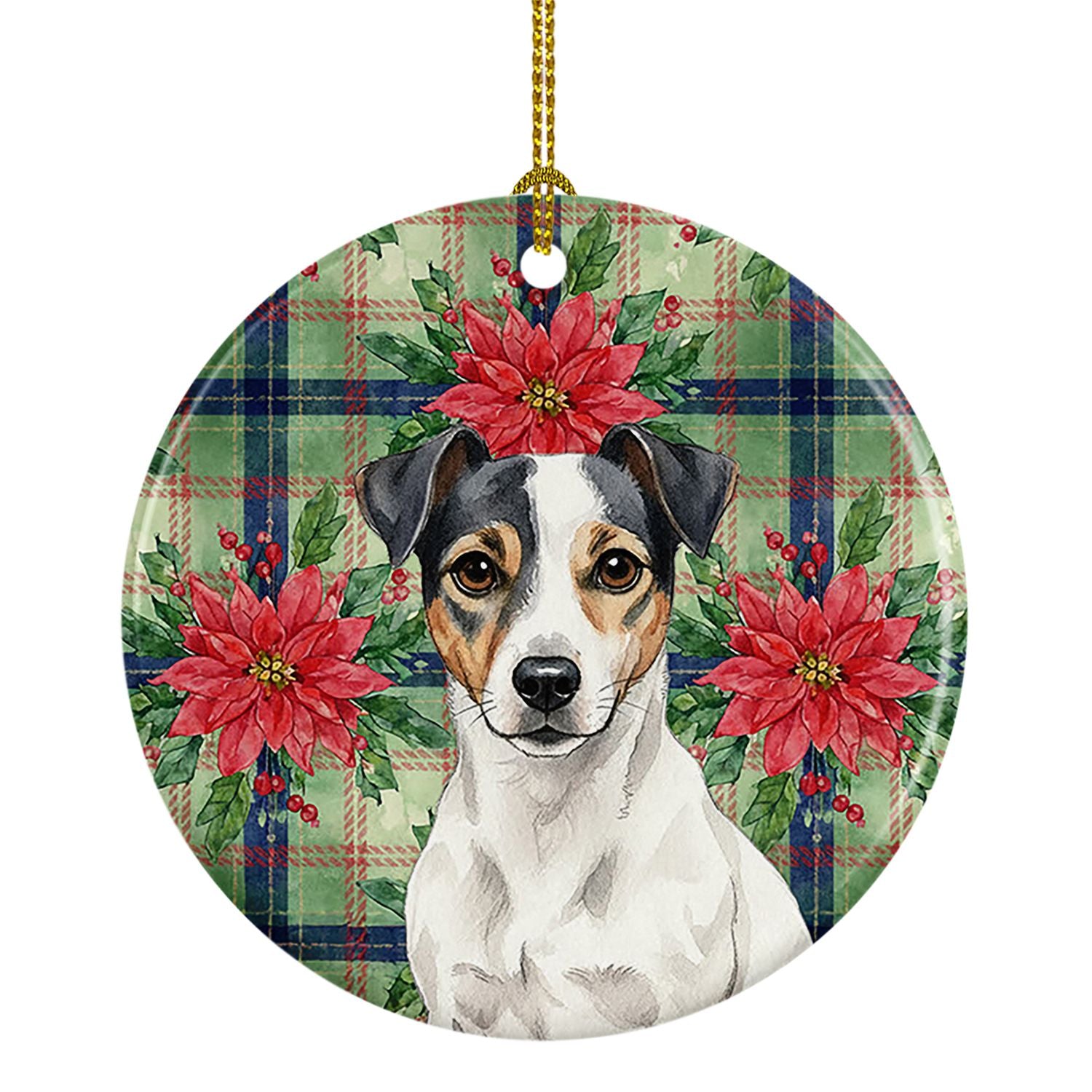 White and Black Jack Russell Terrier Christmas PoinsettIas Ceramic Ornament Christmas Tree Hanging Decorations for Home Christma