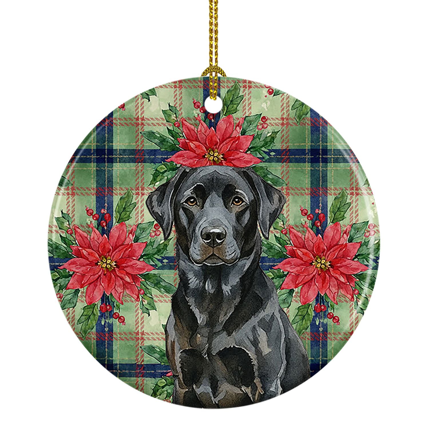 Black Labrador Retriever Christmas PoinsettIas Ceramic Ornament Christmas Tree Hanging Decorations for Home Christmas Holiday, P