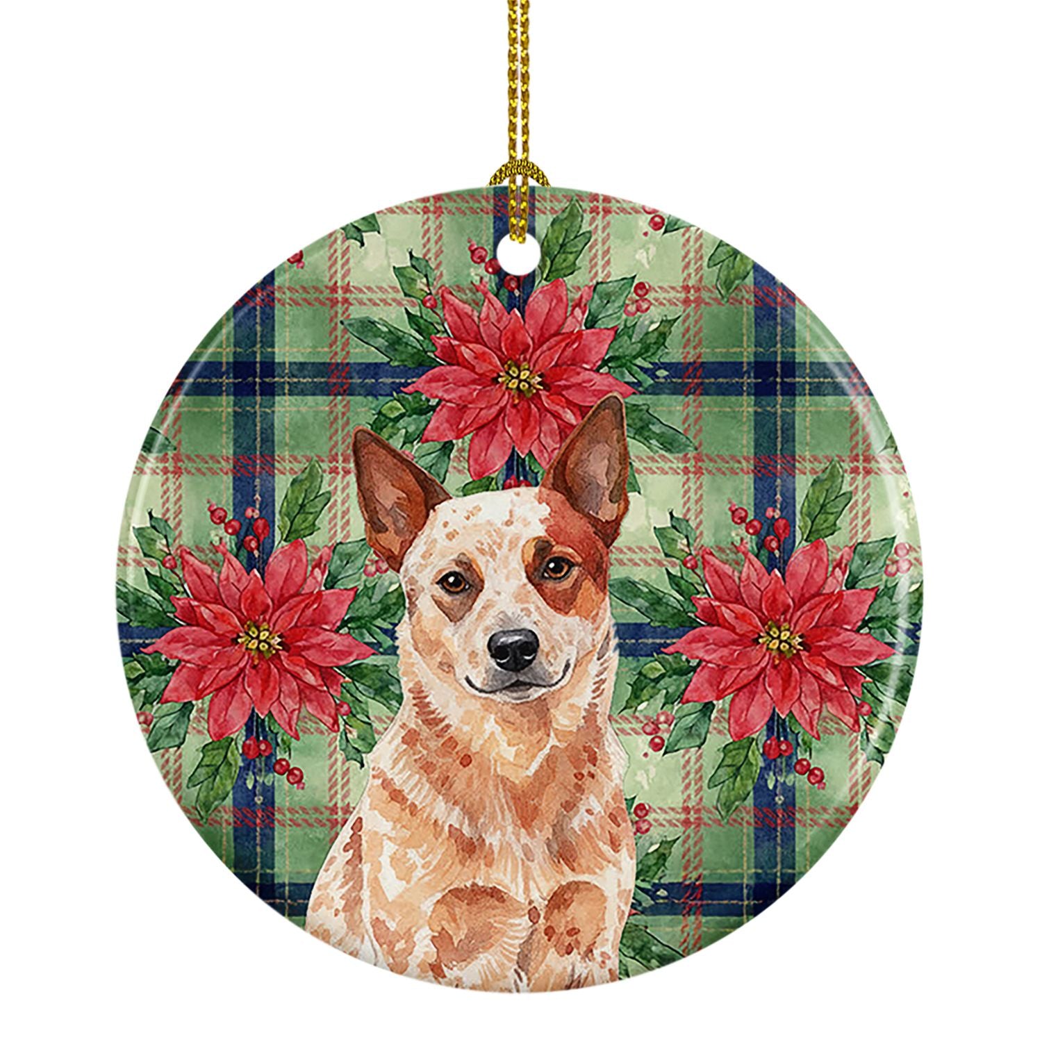 Red Heeler Australian Cattle Dog Christmas PoinsettIas Ceramic Ornament Christmas Tree Hanging Decorations for Home Christmas Ho