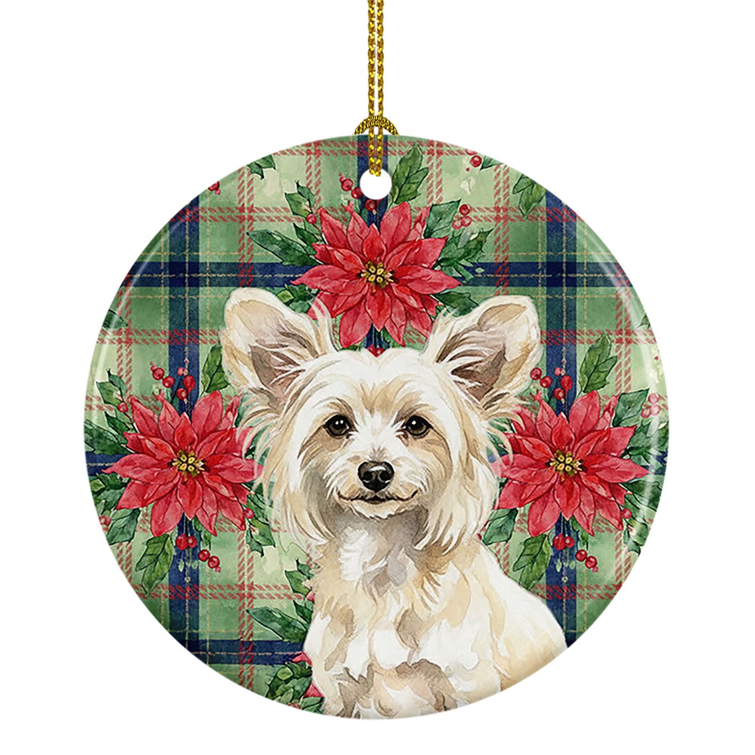 Powderpuff Chinese Crested Christmas PoinsettIas Ceramic Ornament Christmas Tree Hanging Decorations for Home Christmas Holiday,