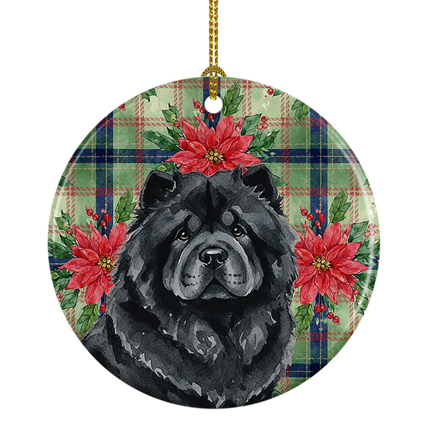 Black Chow Chow Christmas PoinsettIas Ceramic Ornament Christmas Tree Hanging Decorations for Home Christmas Holiday, Party, Gif