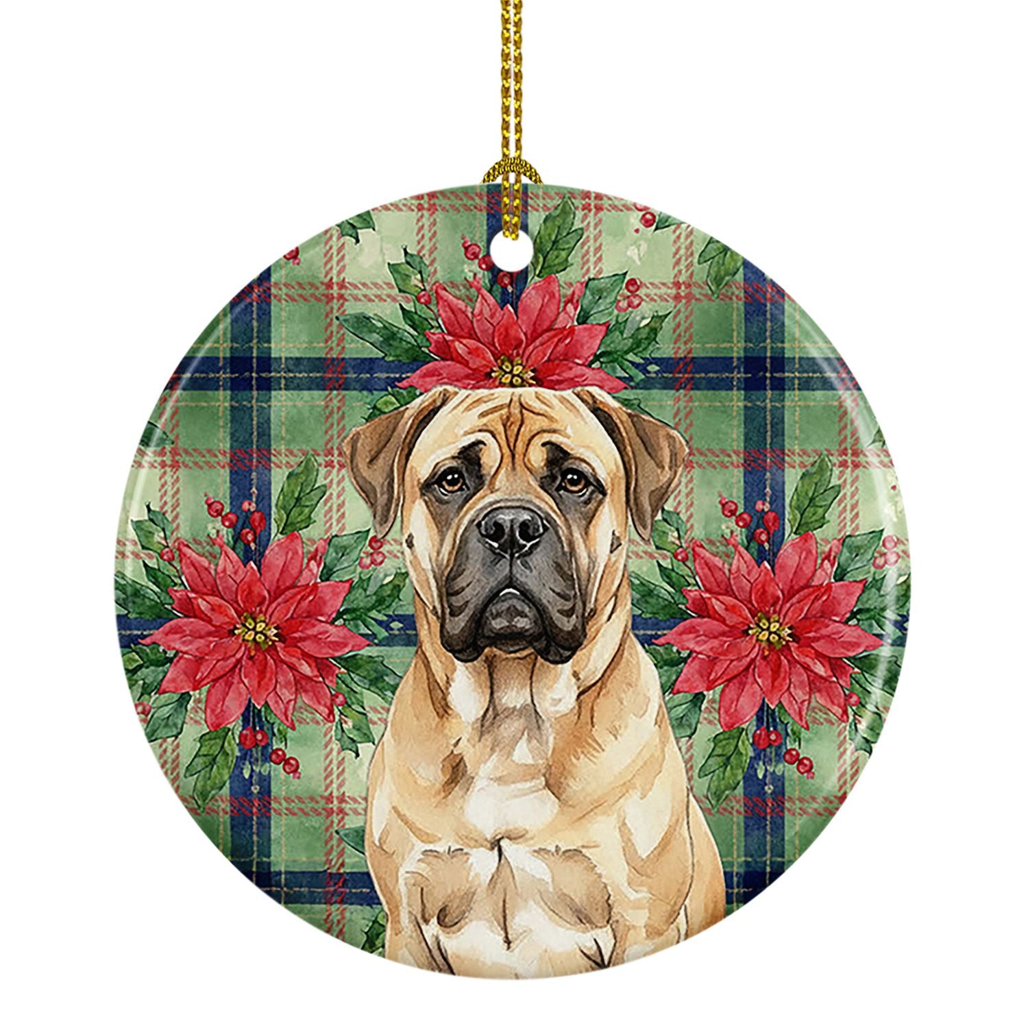 Bullmastiff Christmas PoinsettIas Ceramic Ornament Christmas Tree Hanging Decorations for Home Christmas Holiday, Party, Gift, 3