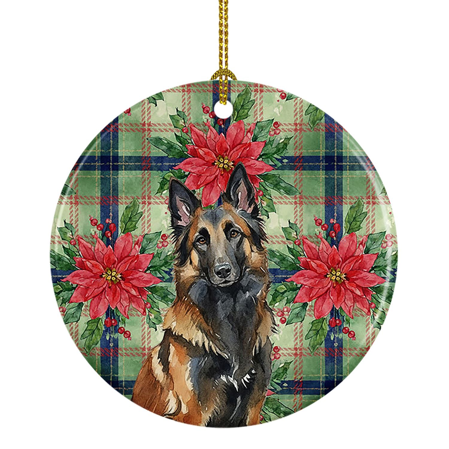 Belgian Tervuren Christmas PoinsettIas Ceramic Ornament Christmas Tree Hanging Decorations for Home Christmas Holiday, Party, Gi