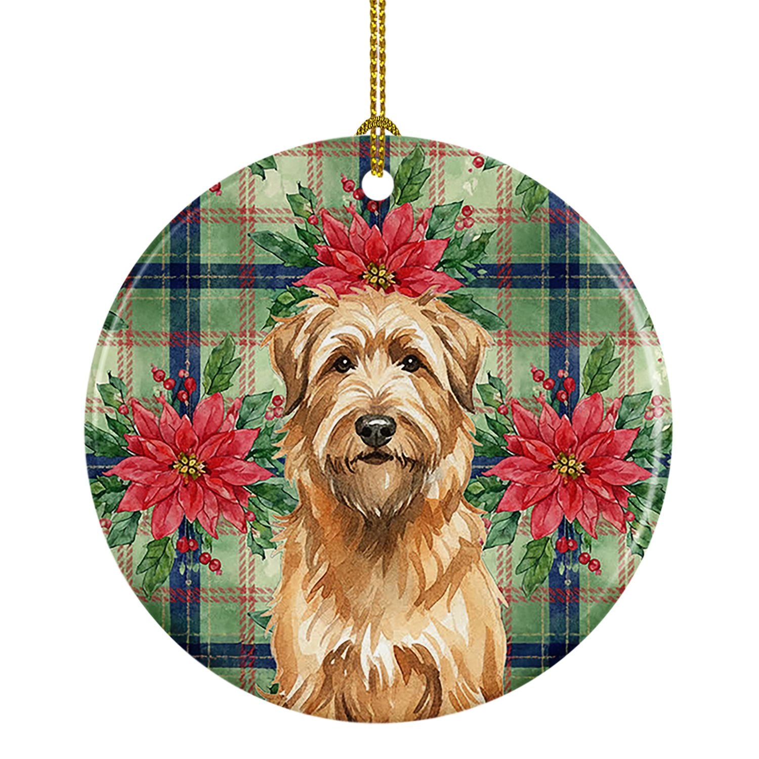 Tawny Briard Christmas PoinsettIas Ceramic Ornament Christmas Tree Hanging Decorations for Home Christmas Holiday, Party, Gift, 