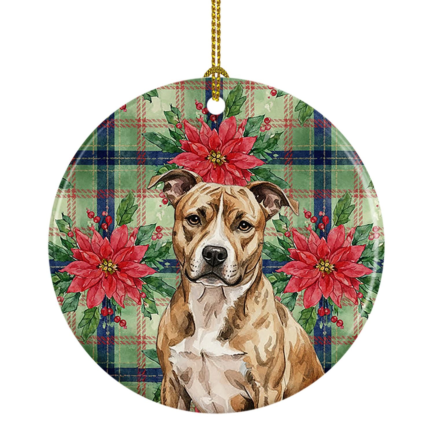 Brindle American Staffordshire Terrier Christmas PoinsettIas Ceramic Ornament Christmas Tree Hanging Decorations for Home Christ