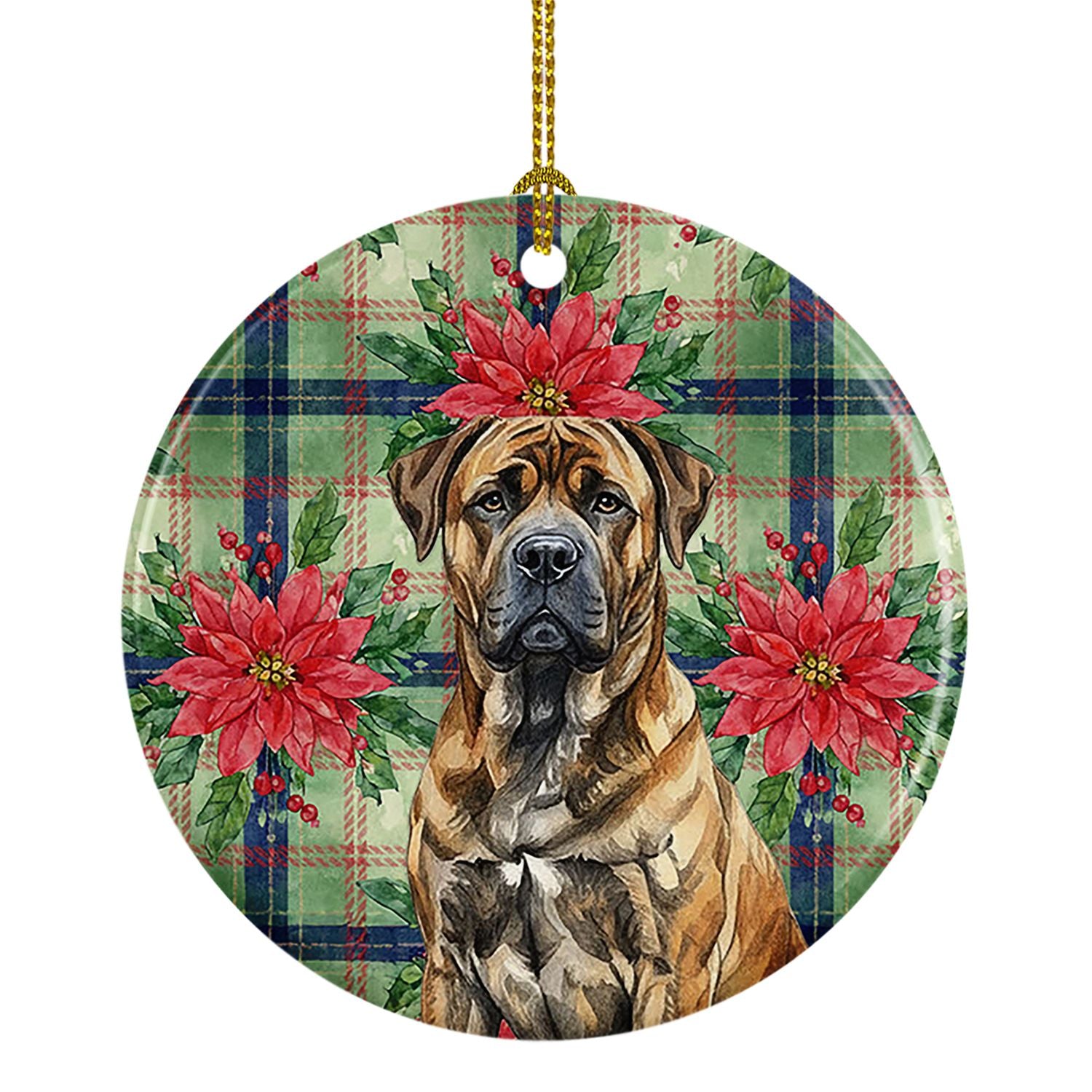 Brindle Boerboel Christmas PoinsettIas Ceramic Ornament Christmas Tree Hanging Decorations for Home Christmas Holiday, Party, Gi