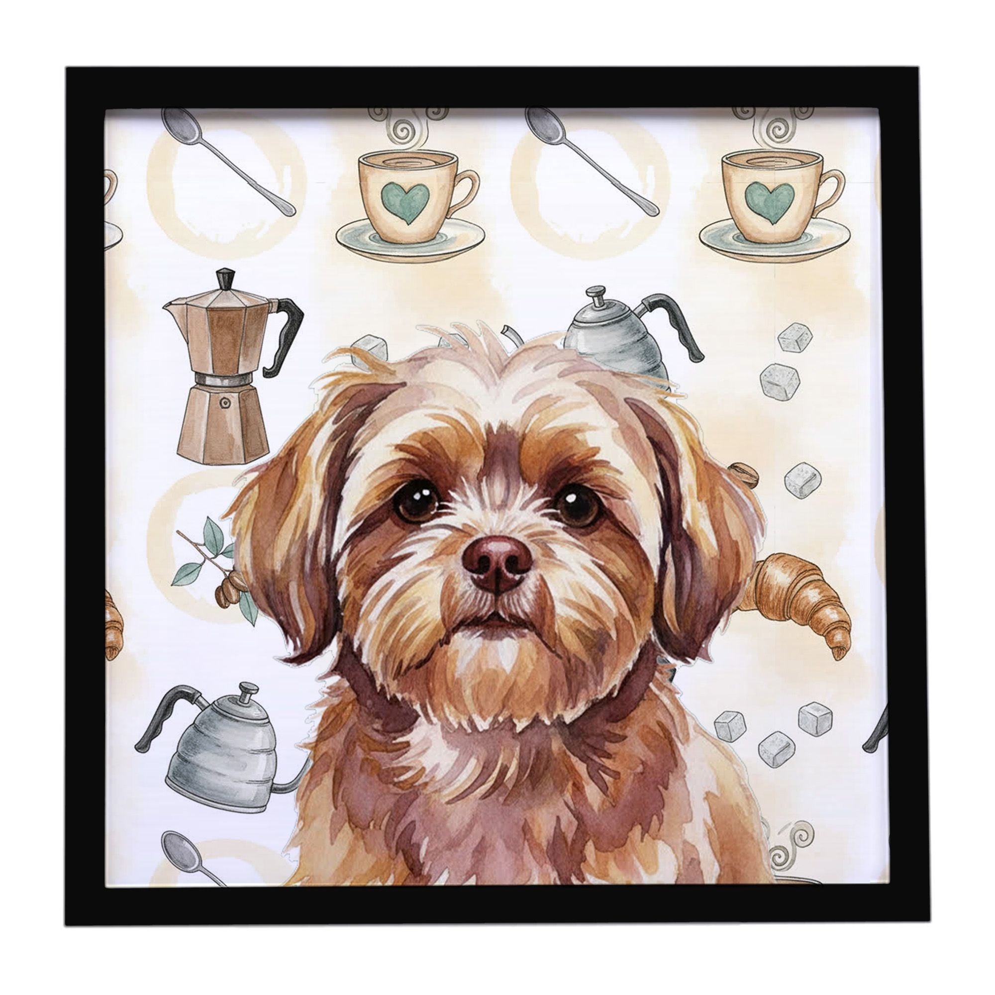 Liver Shih Tzu Coffee Bar Framed Metal Print Bathroom, Kitchen, Office, Home Decor Wall Art Ready to Hang, Square, 8X8