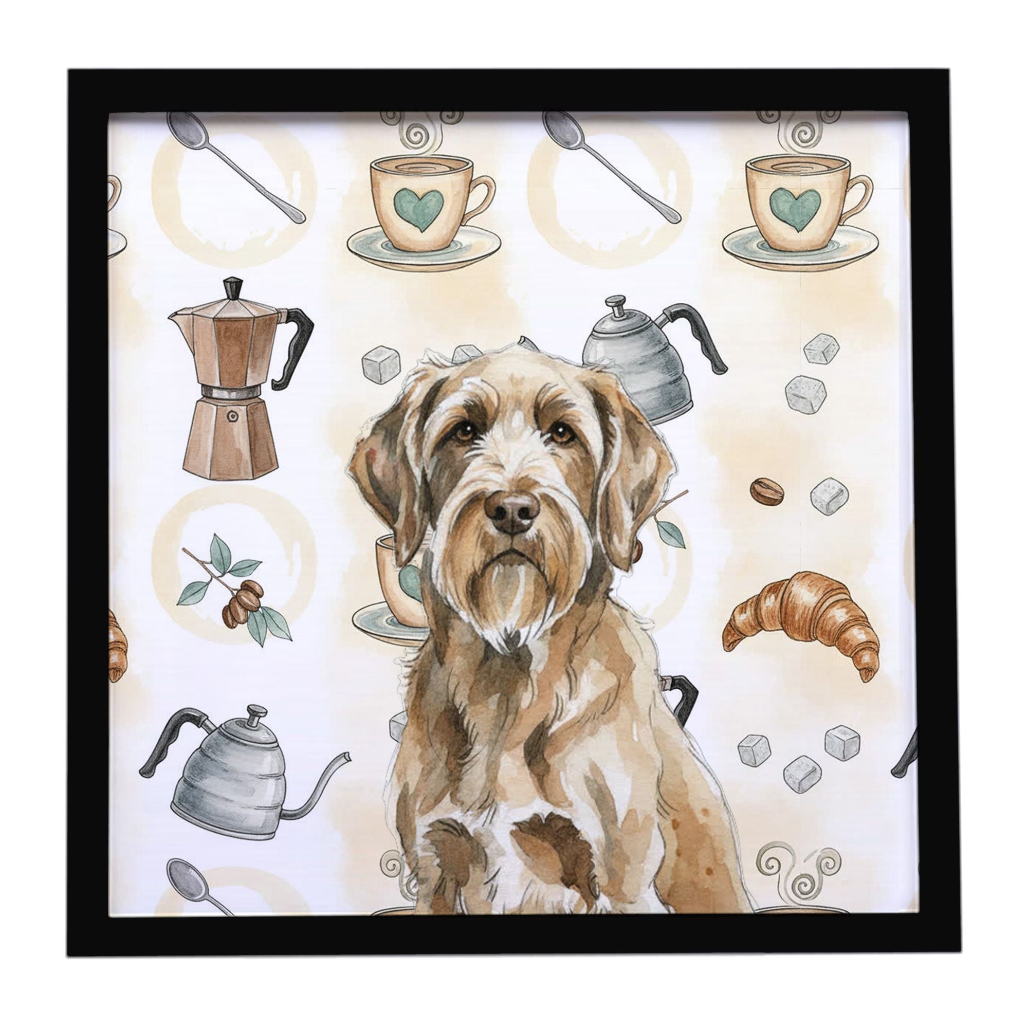 Spinone Italiano Coffee Bar Framed Metal Print Bathroom, Kitchen, Office, Home Decor Wall Art Ready to Hang, Square, 8X8