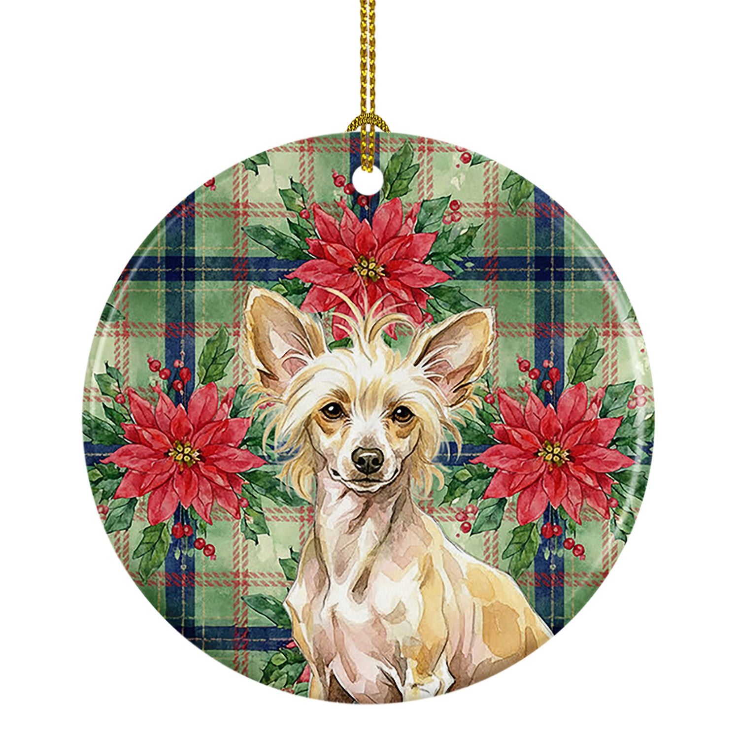 Hairless Palomino Chinese Crested Christmas PoinsettIas Ceramic Ornament Christmas Tree Hanging Decorations for Home Christmas H