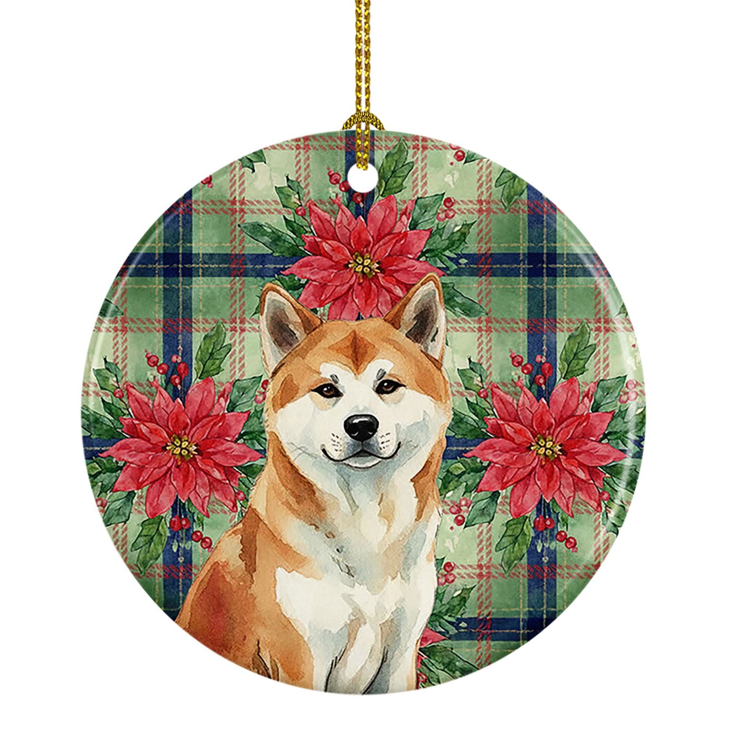 Red Akita Christmas PoinsettIas Ceramic Ornament Christmas Tree Hanging Decorations for Home Christmas Holiday, Party, Gift, 3 i