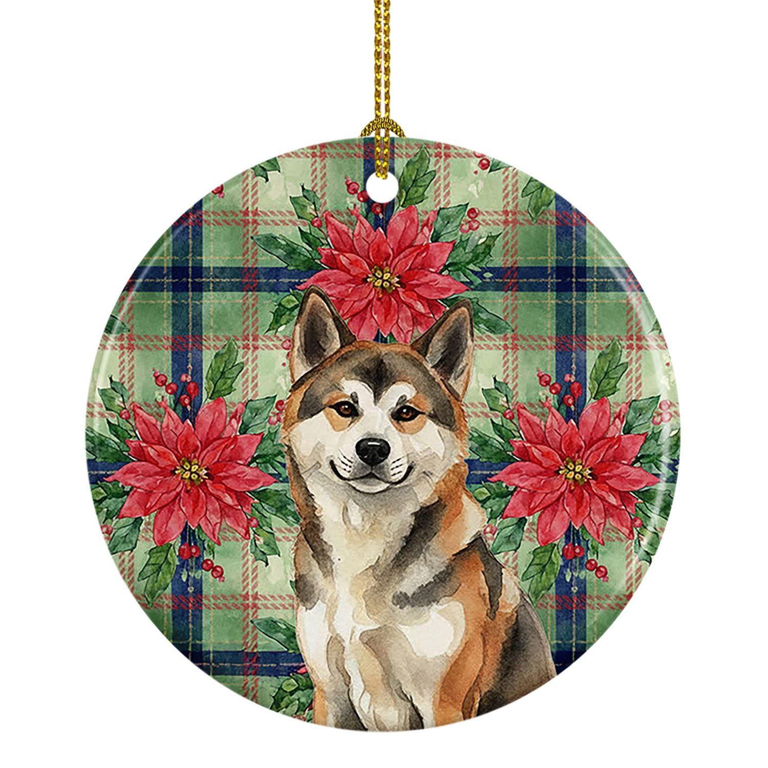 Sesame Akita Christmas PoinsettIas Ceramic Ornament Christmas Tree Hanging Decorations for Home Christmas Holiday, Party, Gift, 