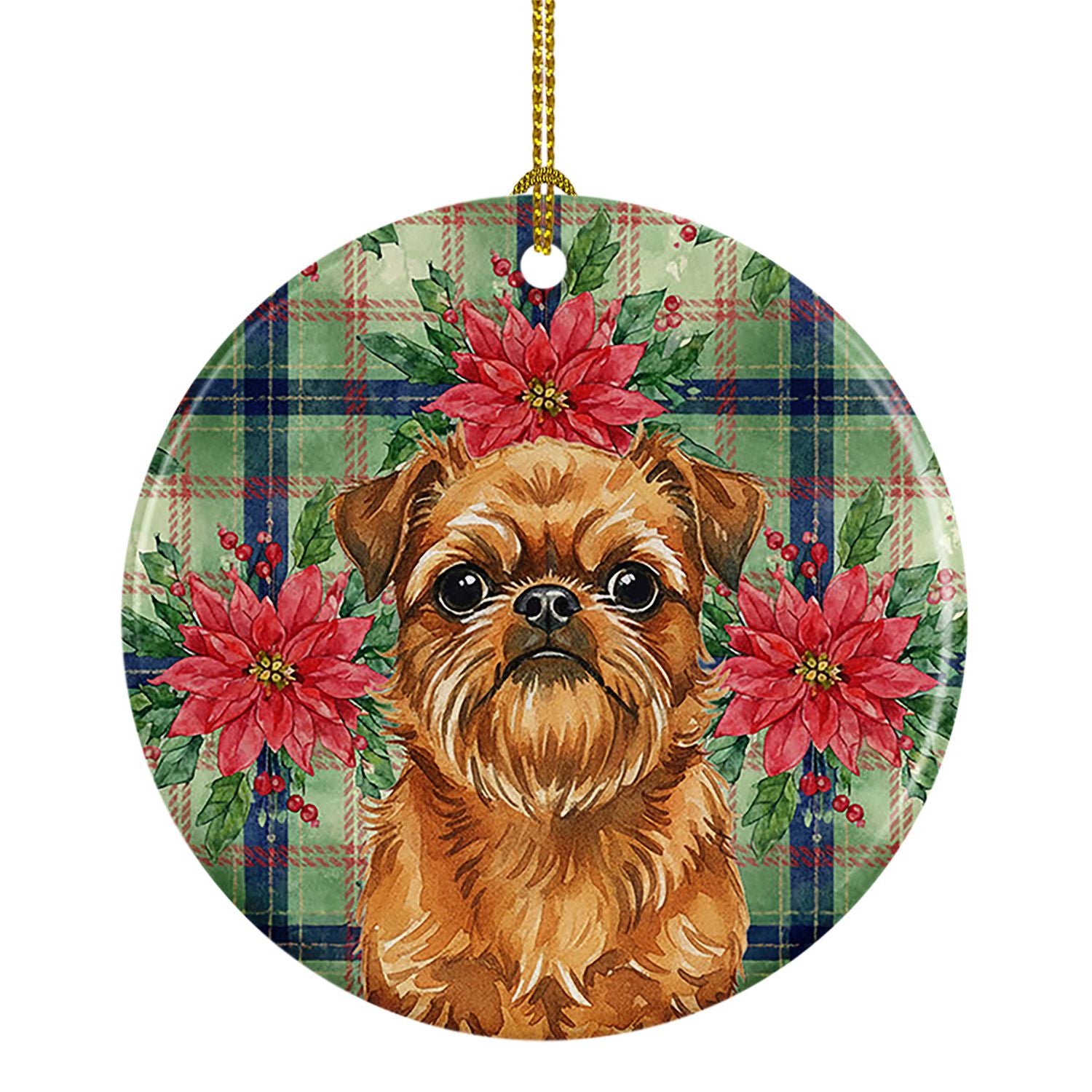 Belge Brussels Griffon Christmas PoinsettIas Ceramic Ornament Christmas Tree Hanging Decorations for Home Christmas Holiday, Par