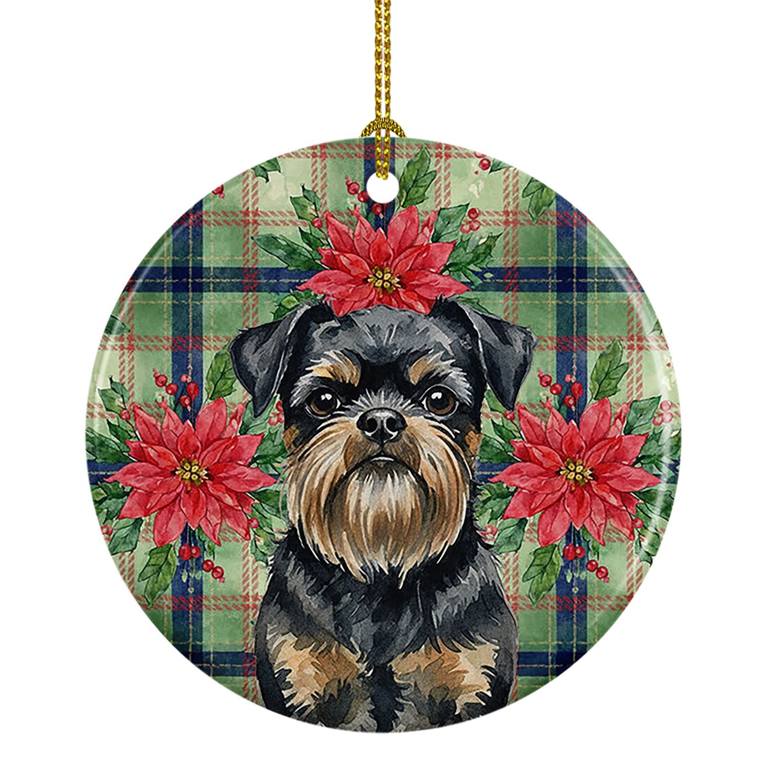 Black and Tan Brussels Griffon Christmas PoinsettIas Ceramic Ornament Christmas Tree Hanging Decorations for Home Christmas Holi