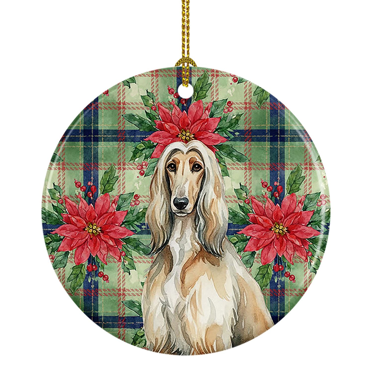 Afghan Hound Christmas PoinsettIas Ceramic Ornament Christmas Tree Hanging Decorations for Home Christmas Holiday, Party, Gift, 