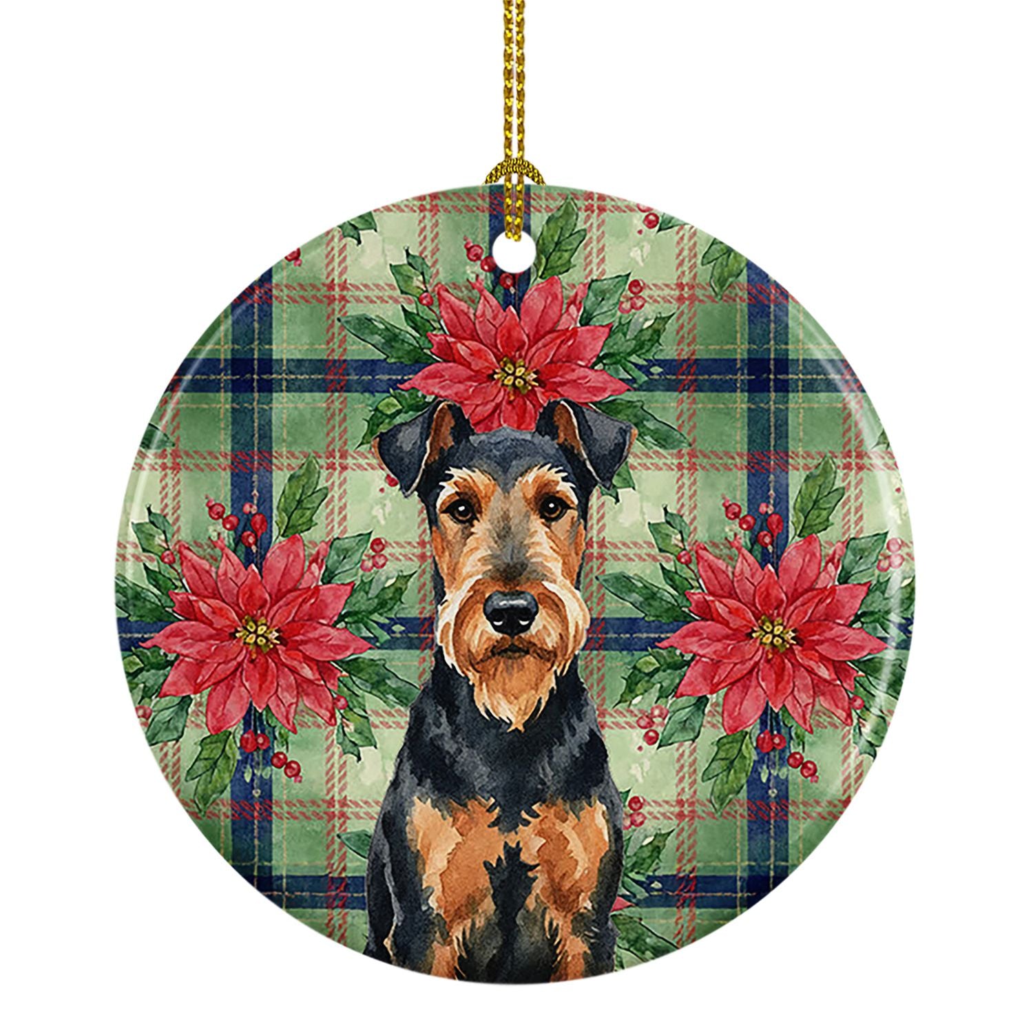 Airedale Terrier Christmas PoinsettIas Ceramic Ornament Christmas Tree Hanging Decorations for Home Christmas Holiday, Party, Gi