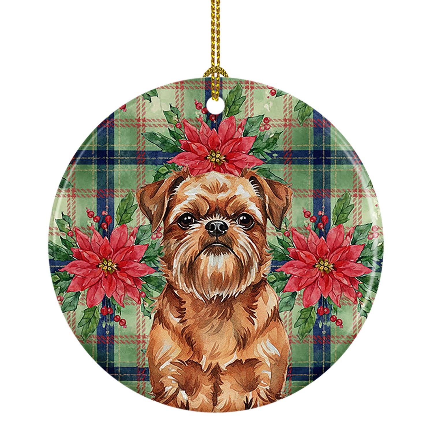 Red Brussels Griffon Christmas PoinsettIas Ceramic Ornament Christmas Tree Hanging Decorations for Home Christmas Holiday, Party