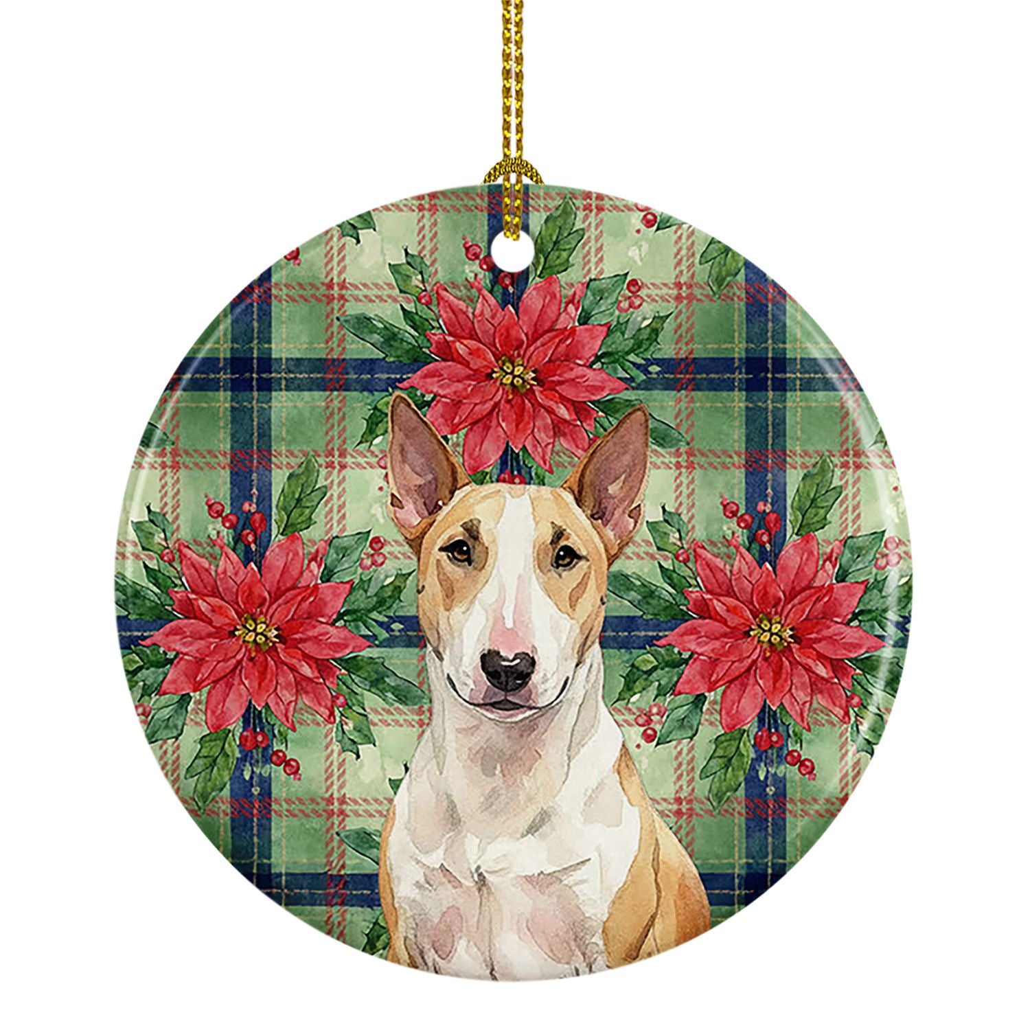 Fawn and White Bull Terrier Christmas PoinsettIas Ceramic Ornament Christmas Tree Hanging Decorations for Home Christmas Holiday
