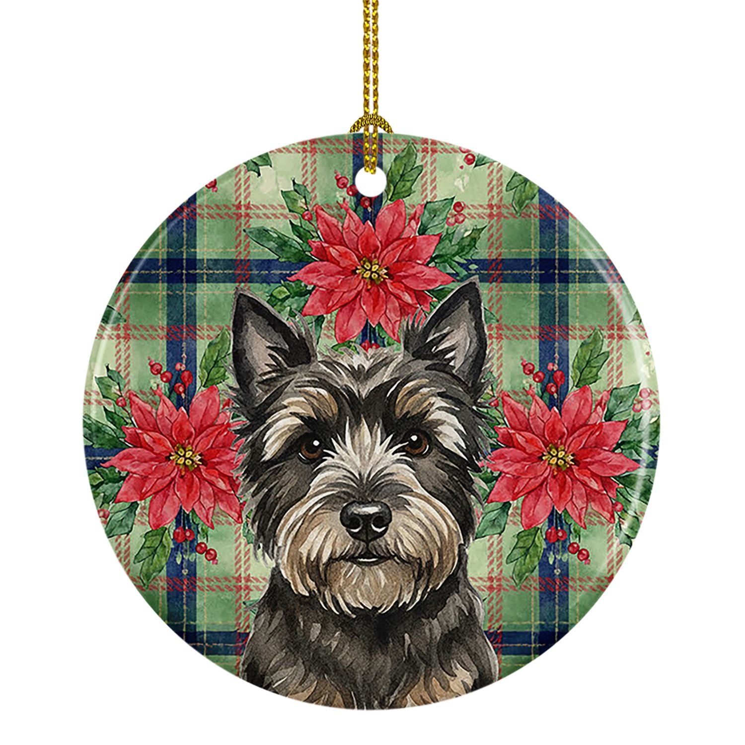 Black Cairn Terrier Christmas PoinsettIas Ceramic Ornament Christmas Tree Hanging Decorations for Home Christmas Holiday, Party,