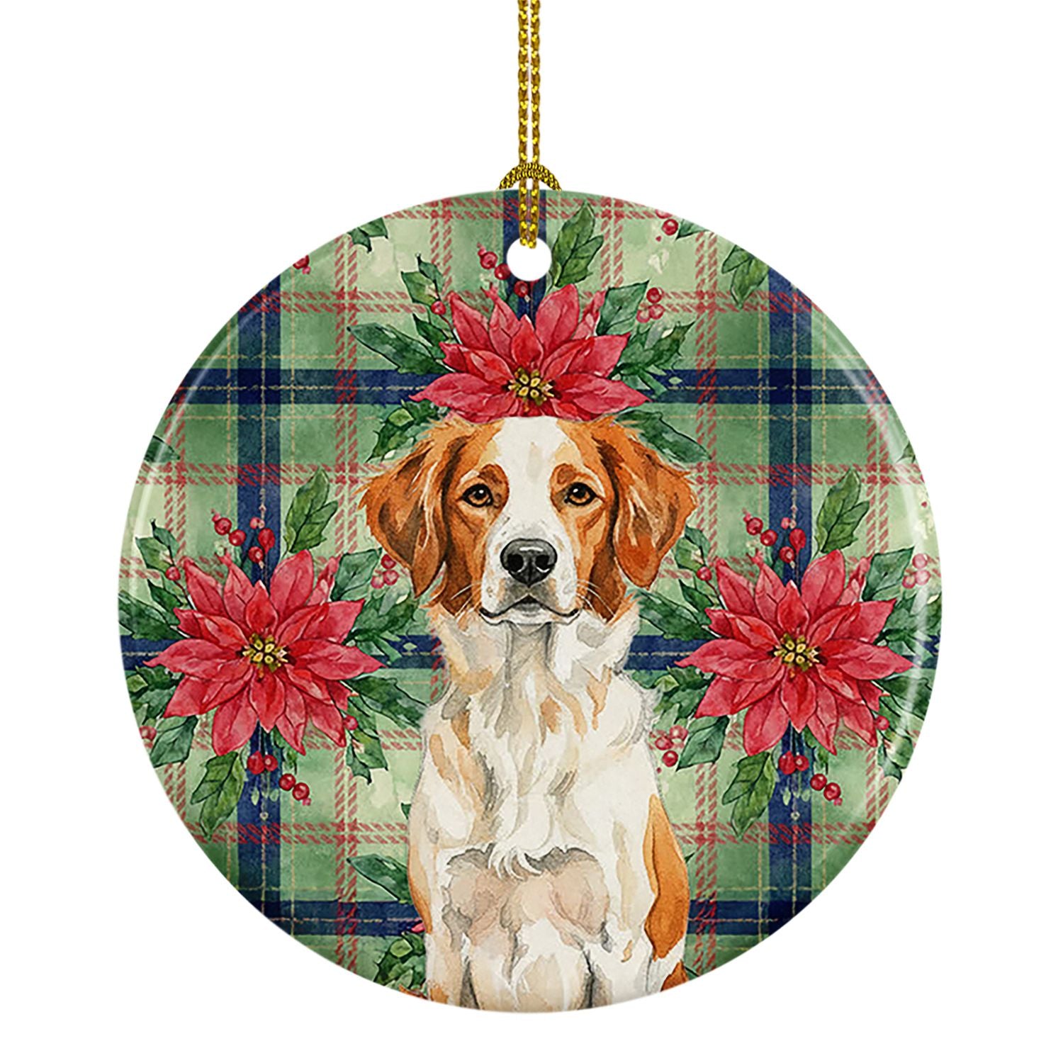 Orange and White Brittany Christmas PoinsettIas Ceramic Ornament Christmas Tree Hanging Decorations for Home Christmas Holiday, 