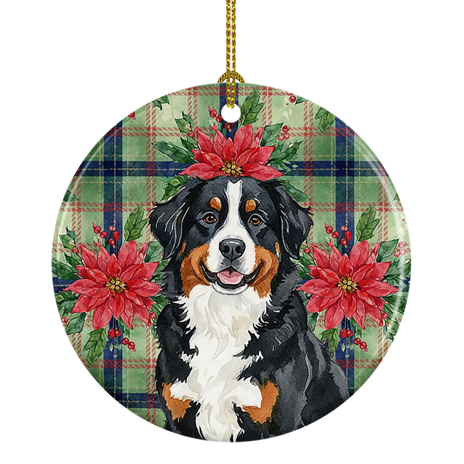 Bernese Mountain Dog Christmas PoinsettIas Ceramic Ornament Christmas Tree Hanging Decorations for Home Christmas Holiday, Party