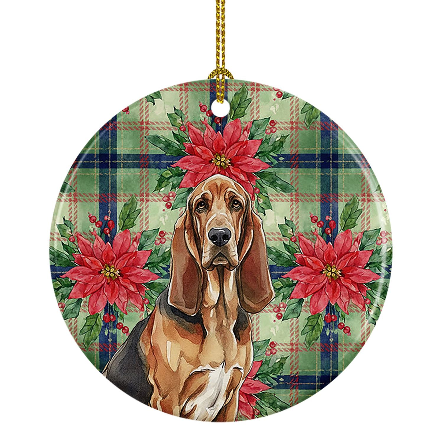 Liver and Tan Bloodhound Christmas PoinsettIas Ceramic Ornament Christmas Tree Hanging Decorations for Home Christmas Holiday, P