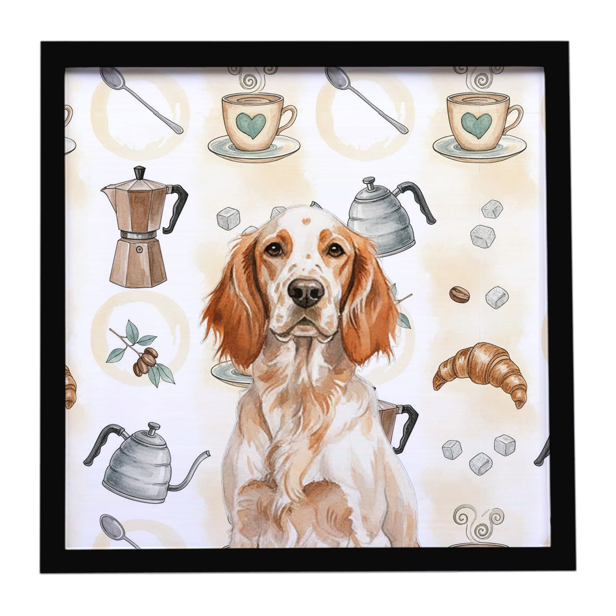 Orange Belton English Setter Coffee Bar Framed Metal Print Bathroom, Kitchen, Office, Home Decor Wall Art Ready to Hang, Square,