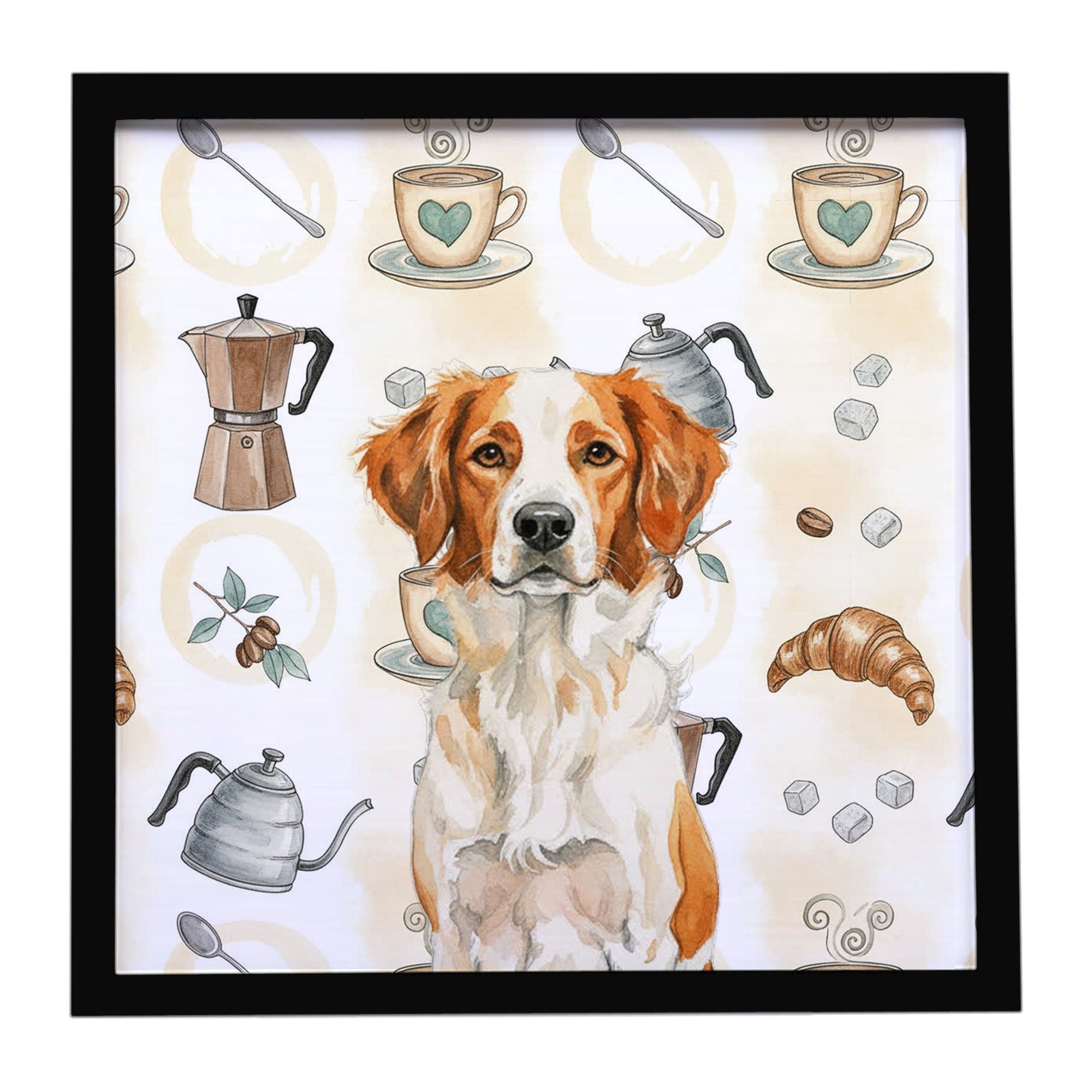 Orange and White Brittany Coffee Bar Framed Metal Print Bathroom, Kitchen, Office, Home Decor Wall Art Ready to Hang, Square, 8X