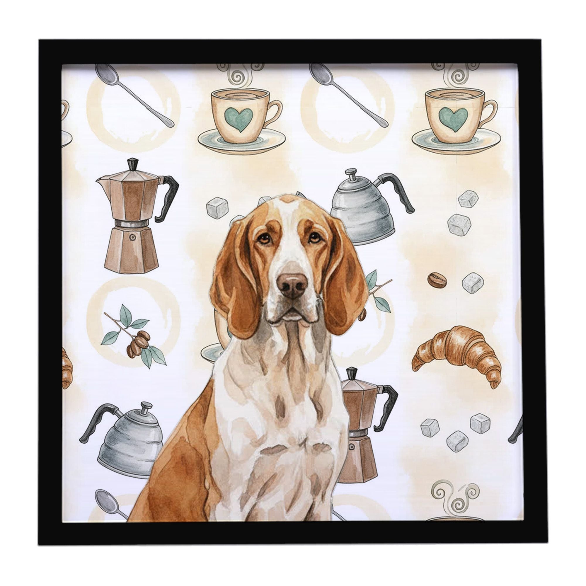 Bracco Italiano Coffee Bar Framed Metal Print Bathroom, Kitchen, Office, Home Decor Wall Art Ready to Hang, Square, 8X8