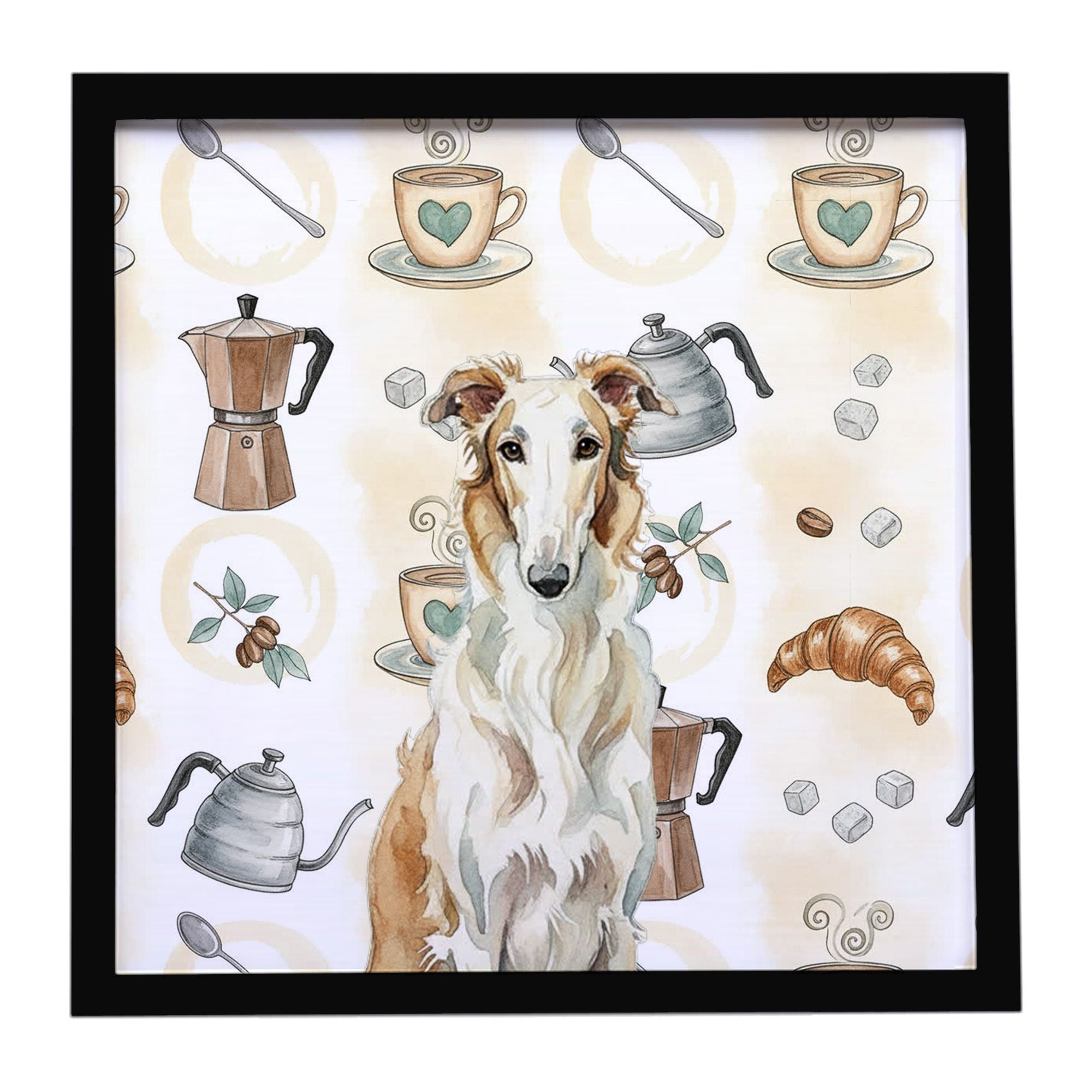 Borzoi Coffee Bar Framed Metal Print Bathroom, Kitchen, Office, Home Decor Wall Art Ready to Hang, Square, 8X8