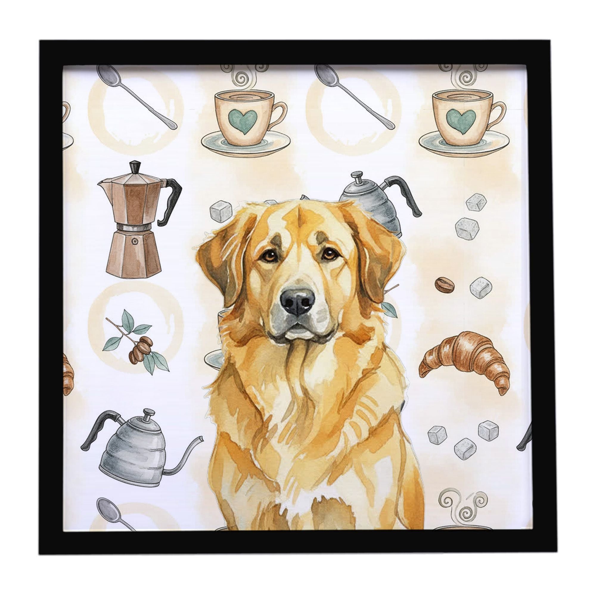Lion Yellow Leonberger Coffee Bar Framed Metal Print Bathroom, Kitchen, Office, Home Decor Wall Art Ready to Hang, Square, 8X8
