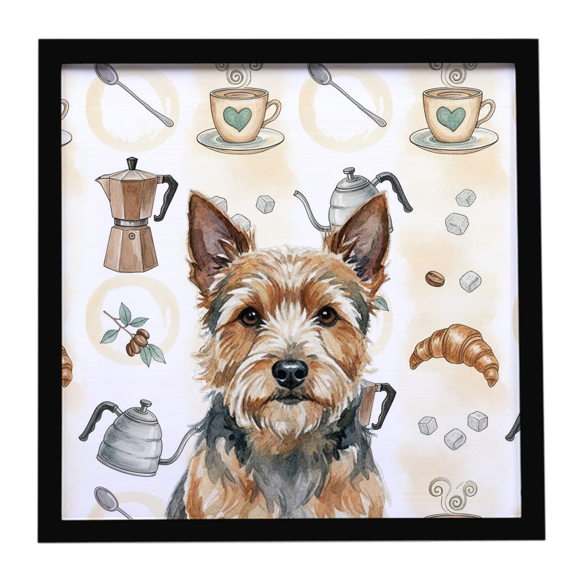 Norwich Terrier Coffee Bar Framed Metal Print Bathroom, Kitchen, Office, Home Decor Wall Art Ready to Hang, Square, 8X8