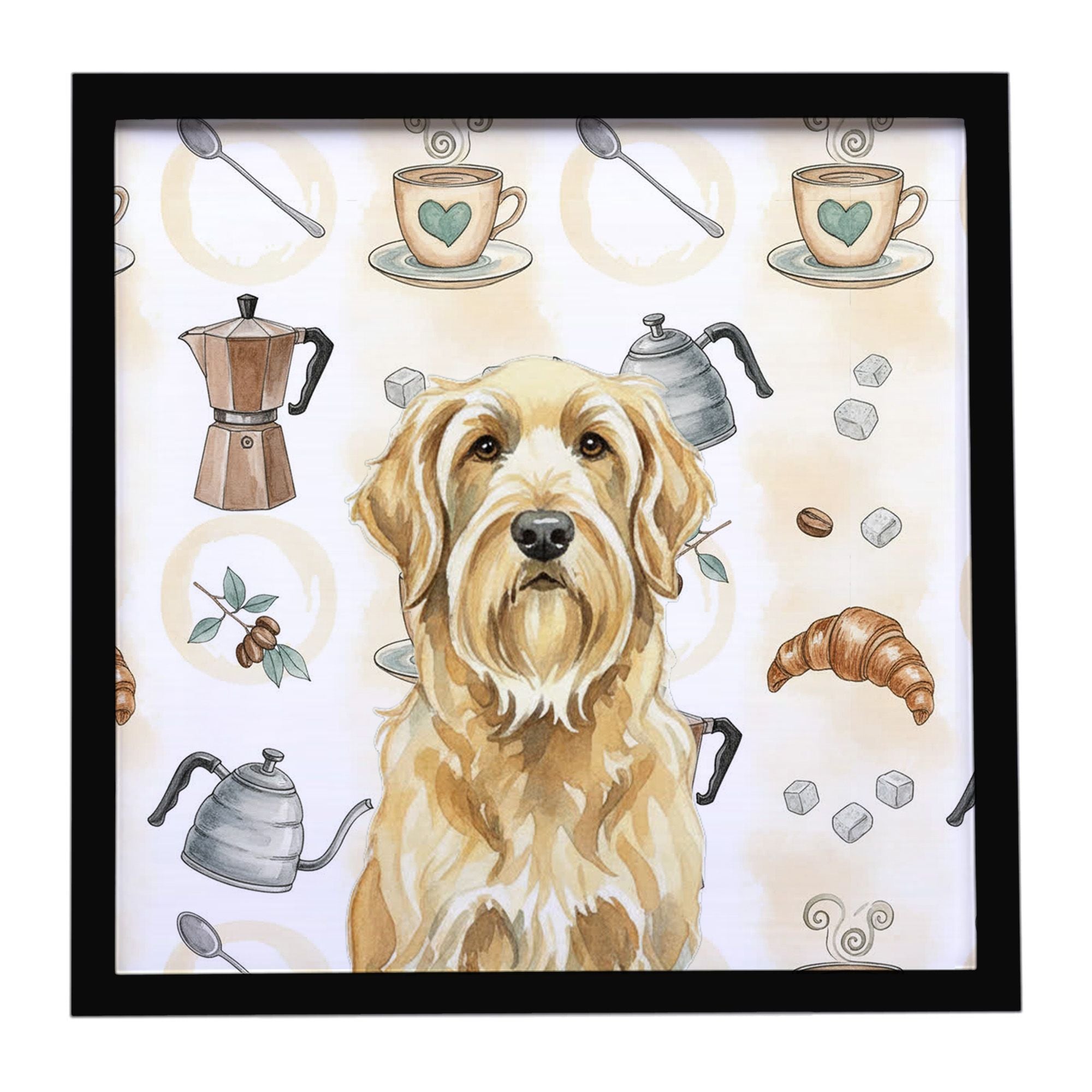 Wheaten and Tan Otterhound Coffee Bar Framed Metal Print Bathroom, Kitchen, Office, Home Decor Wall Art Ready to Hang, Square, 8