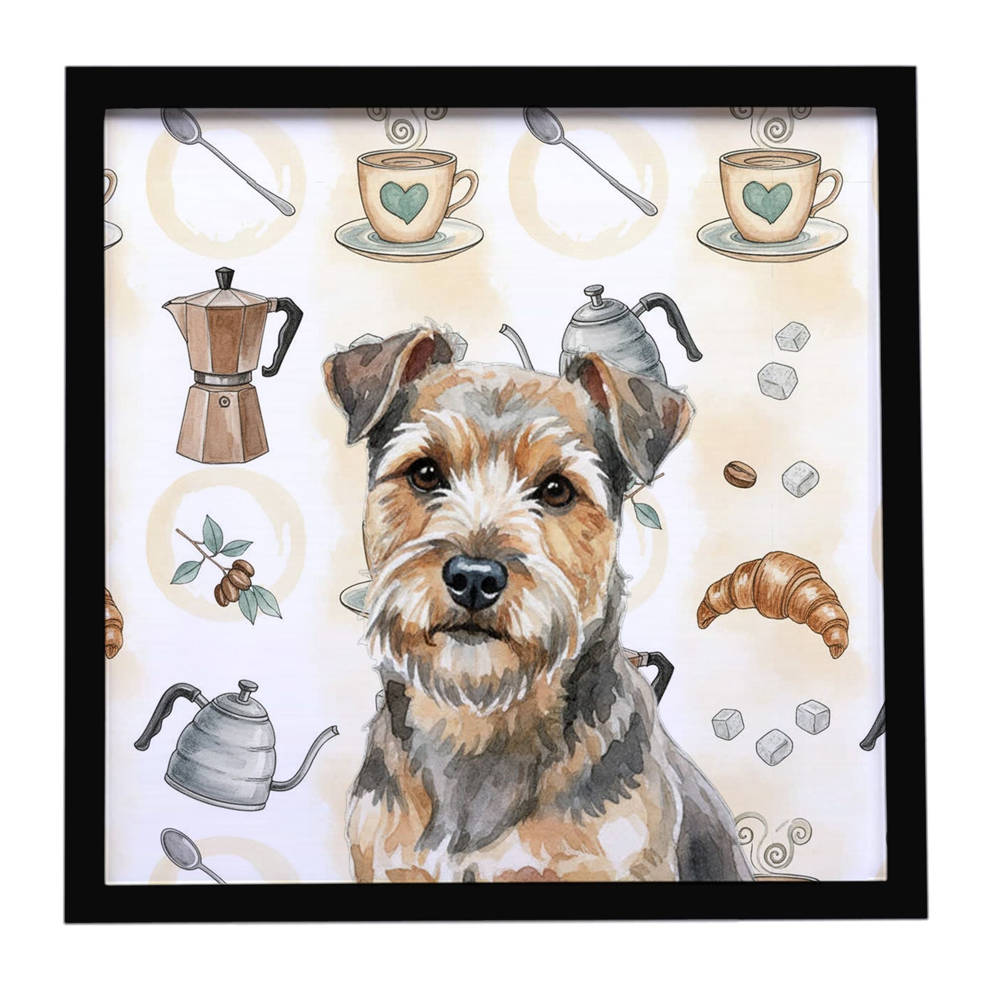Grizzle and Tan Norfolk Terrier Coffee Bar Framed Metal Print Bathroom, Kitchen, Office, Home Decor Wall Art Ready to Hang, Squa