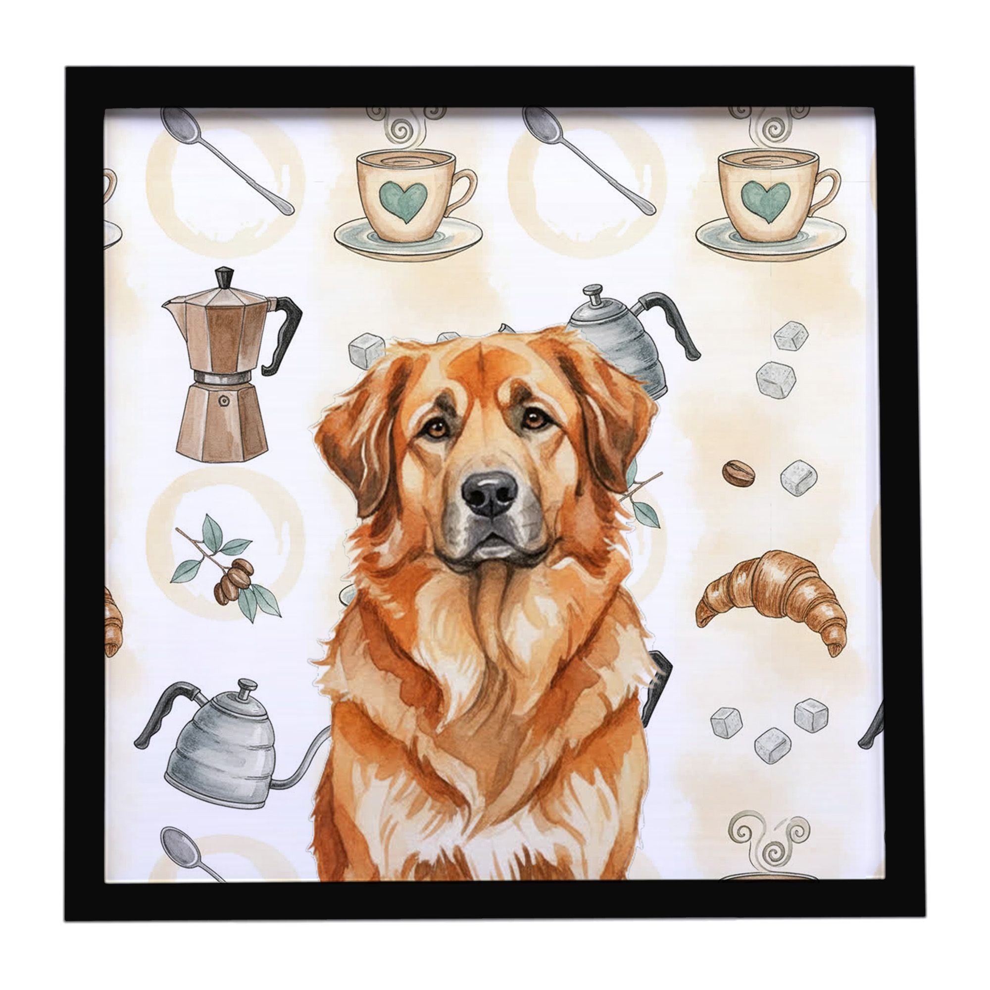 Red Leonberger Coffee Bar Framed Metal Print Bathroom, Kitchen, Office, Home Decor Wall Art Ready to Hang, Square, 8X8