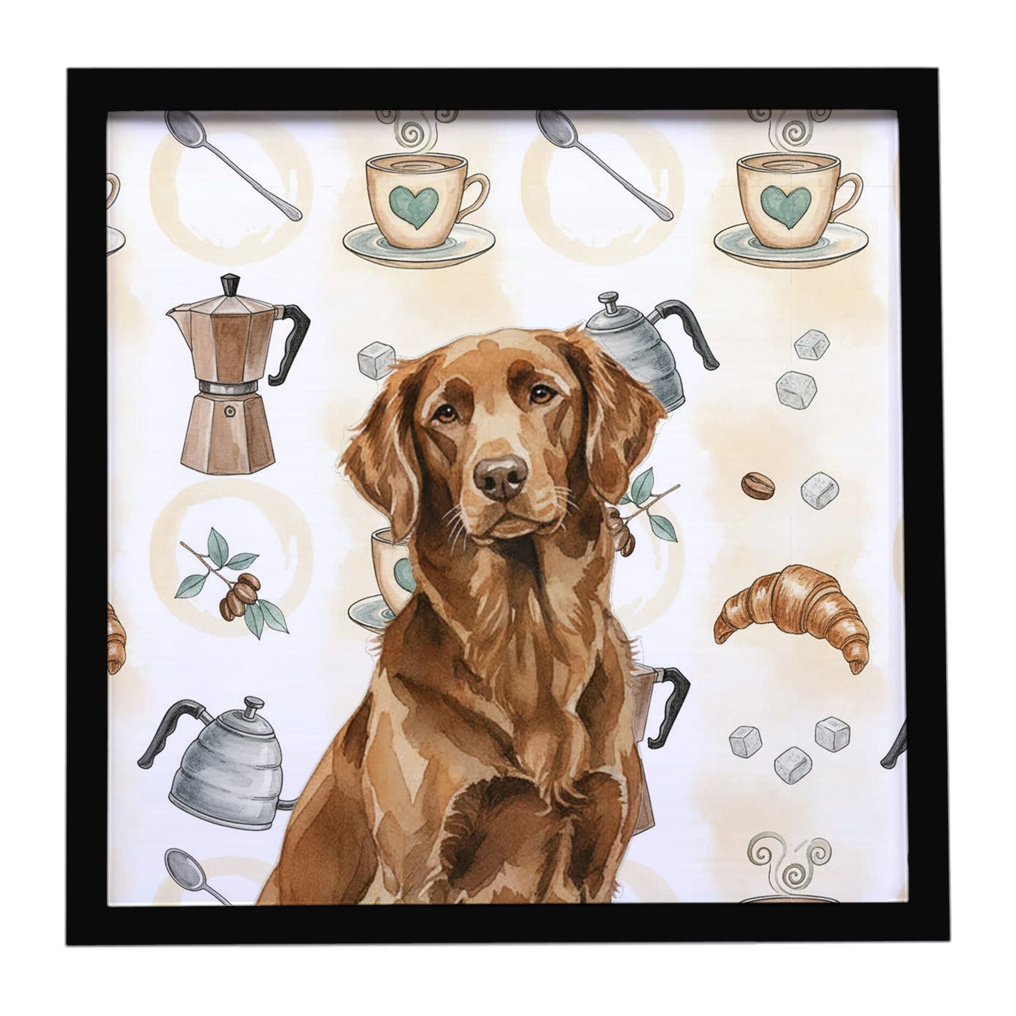 Liver Flat-Coated Retriever Coffee Bar Framed Metal Print Bathroom, Kitchen, Office, Home Decor Wall Art Ready to Hang, Square, 
