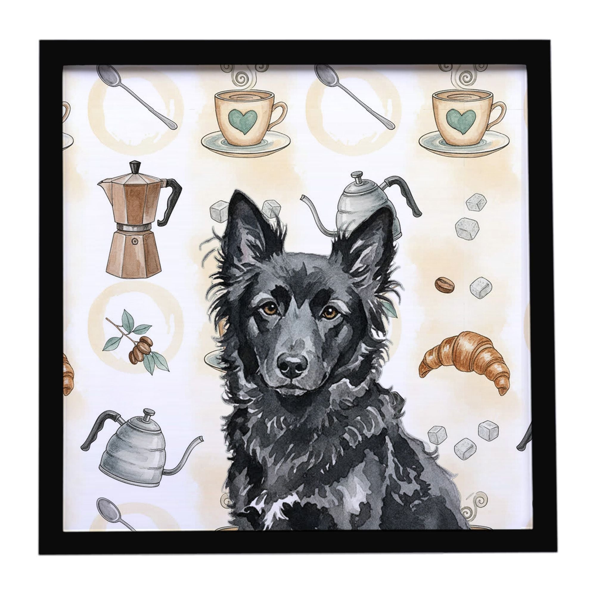 Mudi Coffee Bar Framed Metal Print Bathroom, Kitchen, Office, Home Decor Wall Art Ready to Hang, Square, 8X8