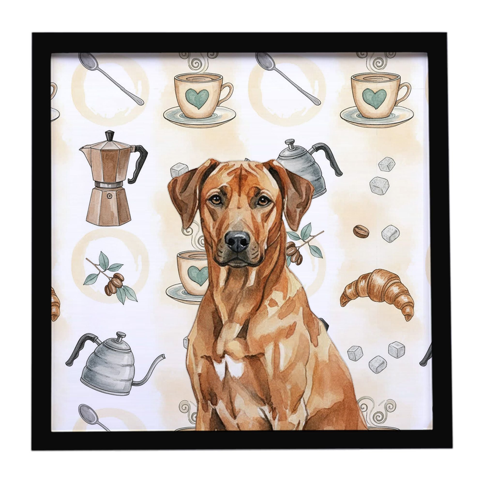 Rhodesian Ridgeback Coffee Bar Framed Metal Print Bathroom, Kitchen, Office, Home Decor Wall Art Ready to Hang, Square, 8X8