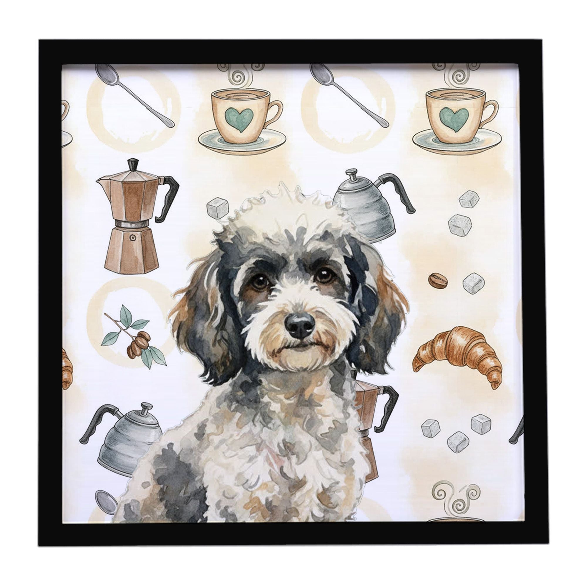 Toy Parti Poodle Coffee Bar Framed Metal Print Bathroom, Kitchen, Office, Home Decor Wall Art Ready to Hang, Square, 8X8