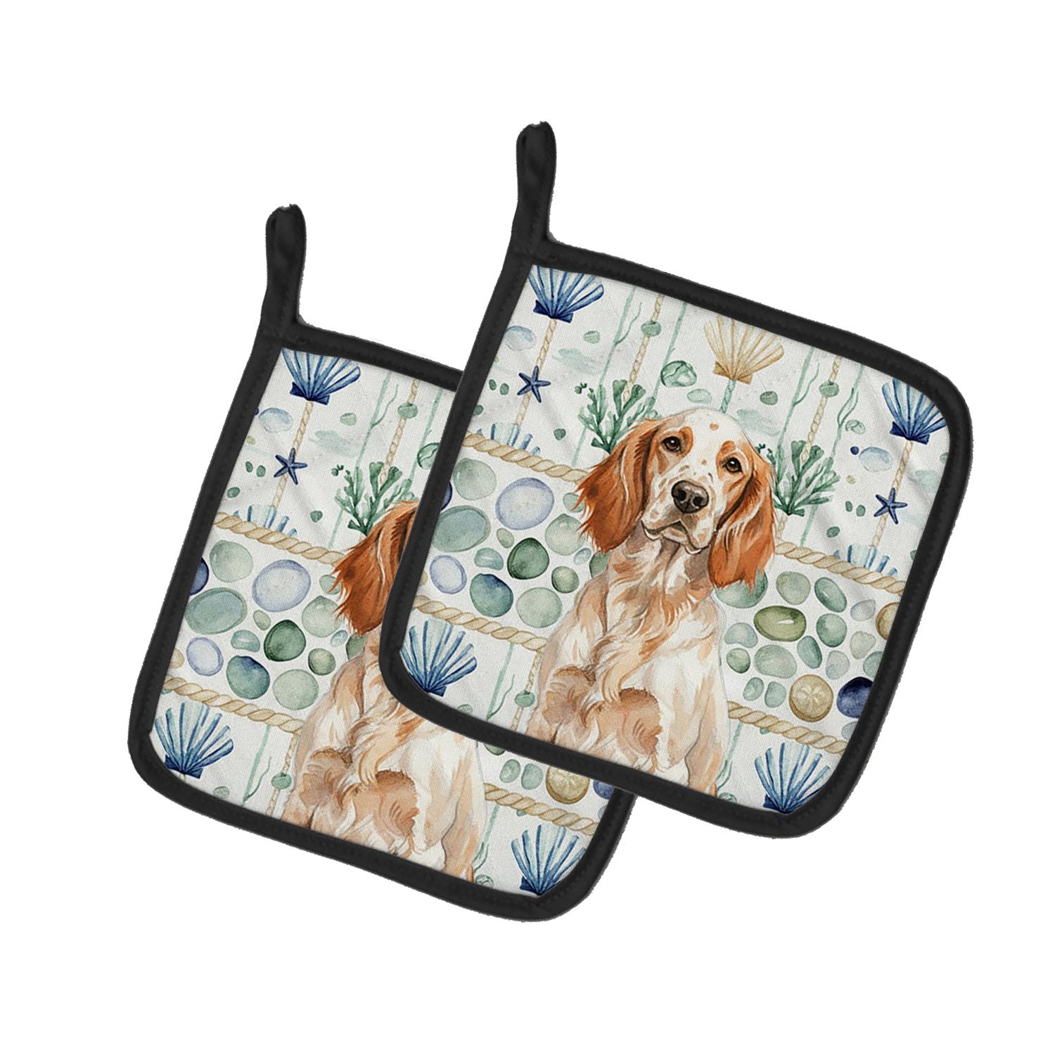 Orange Belton English Setter Coastal Sea Glass Pair of Pot Holders Pair 7.5x7.5 Quilted Insulated Hot Pads Decorative Kitchen Gi