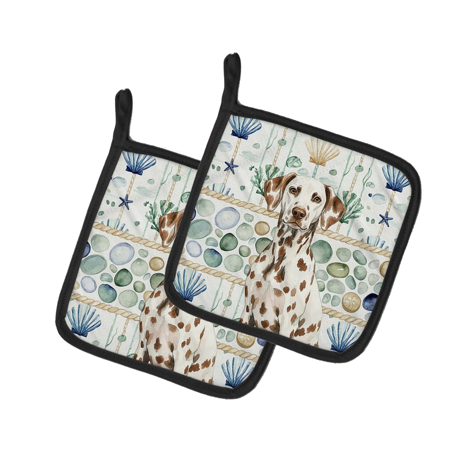 Liver Dalmatian Coastal Sea Glass Pair of Pot Holders Pair 7.5x7.5 Quilted Insulated Hot Pads Decorative Kitchen Gift Made in US