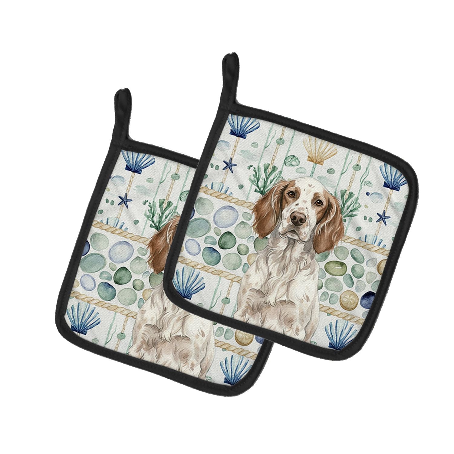 Liver Belton English Setter Coastal Sea Glass Pair of Pot Holders Pair 7.5x7.5 Quilted Insulated Hot Pads Decorative Kitchen Gif