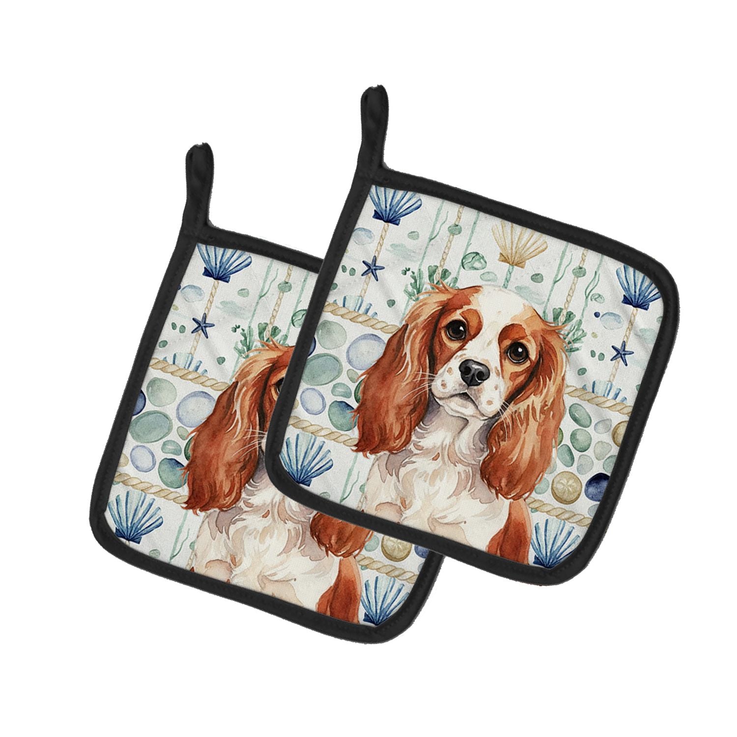Blenheim English Toy Spaniel Coastal Sea Glass Pair of Pot Holders Pair 7.5x7.5 Quilted Insulated Hot Pads Decorative Kitchen Gi