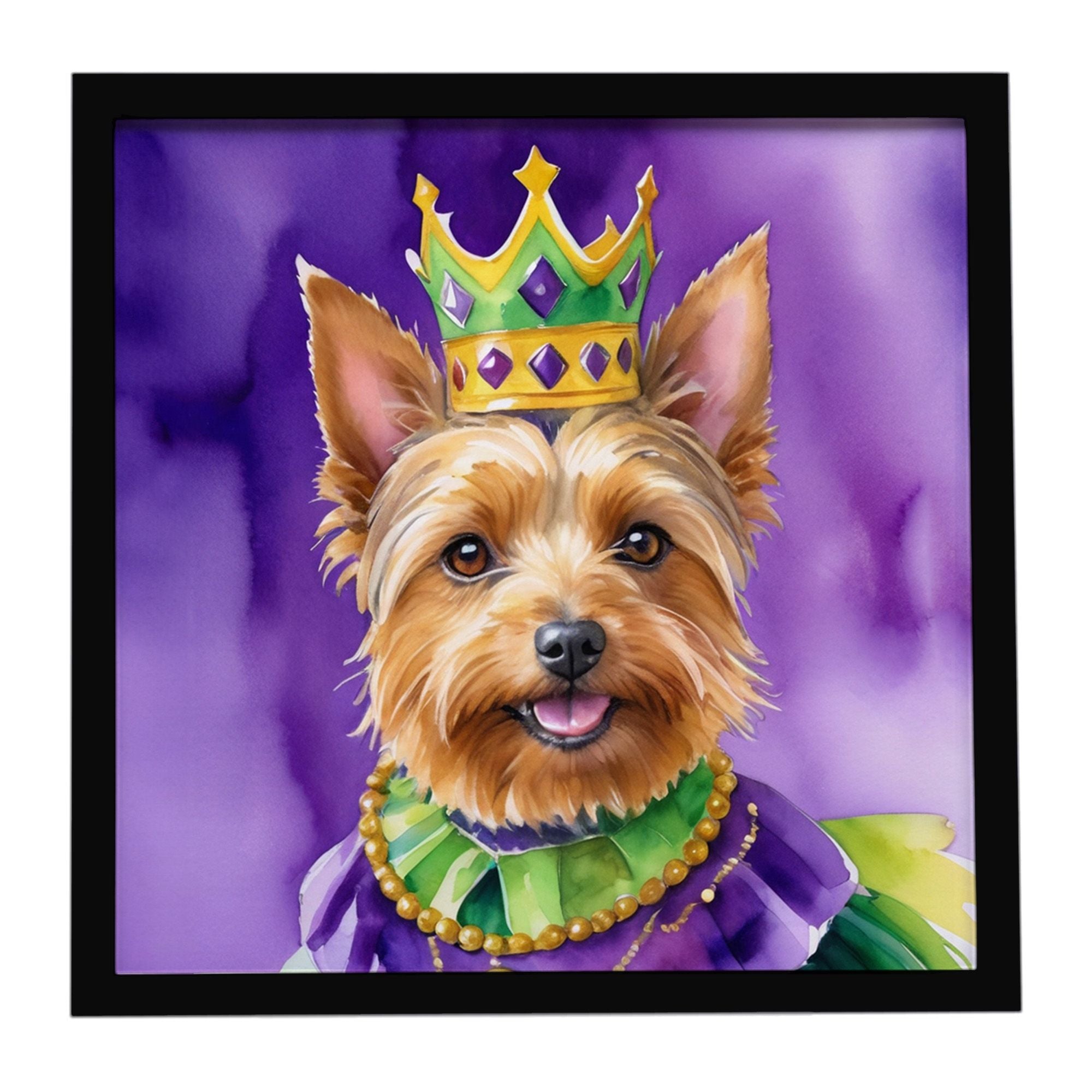 Australian Terrier King of Mardi Gras Framed Metal Print Bathroom, Kitchen, Office, Home Decor Wall Art Ready to Hang, Square, 8