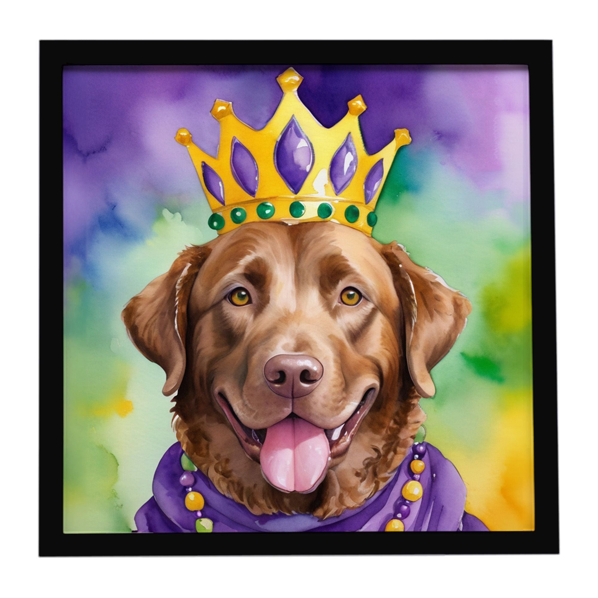 Chesapeake Bay Retriever King of Mardi Gras Framed Metal Print Bathroom, Kitchen, Office, Home Decor Wall Art Ready to Hang, Squ