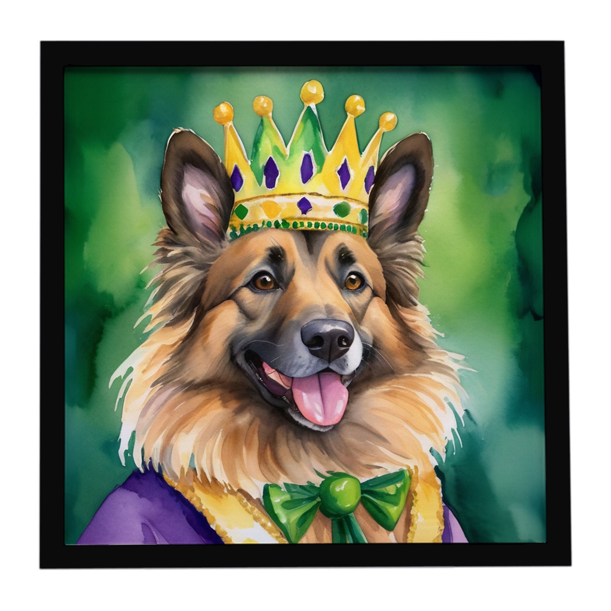 Belgian Tervuren King of Mardi Gras Framed Metal Print Bathroom, Kitchen, Office, Home Decor Wall Art Ready to Hang, Square, 8X8
