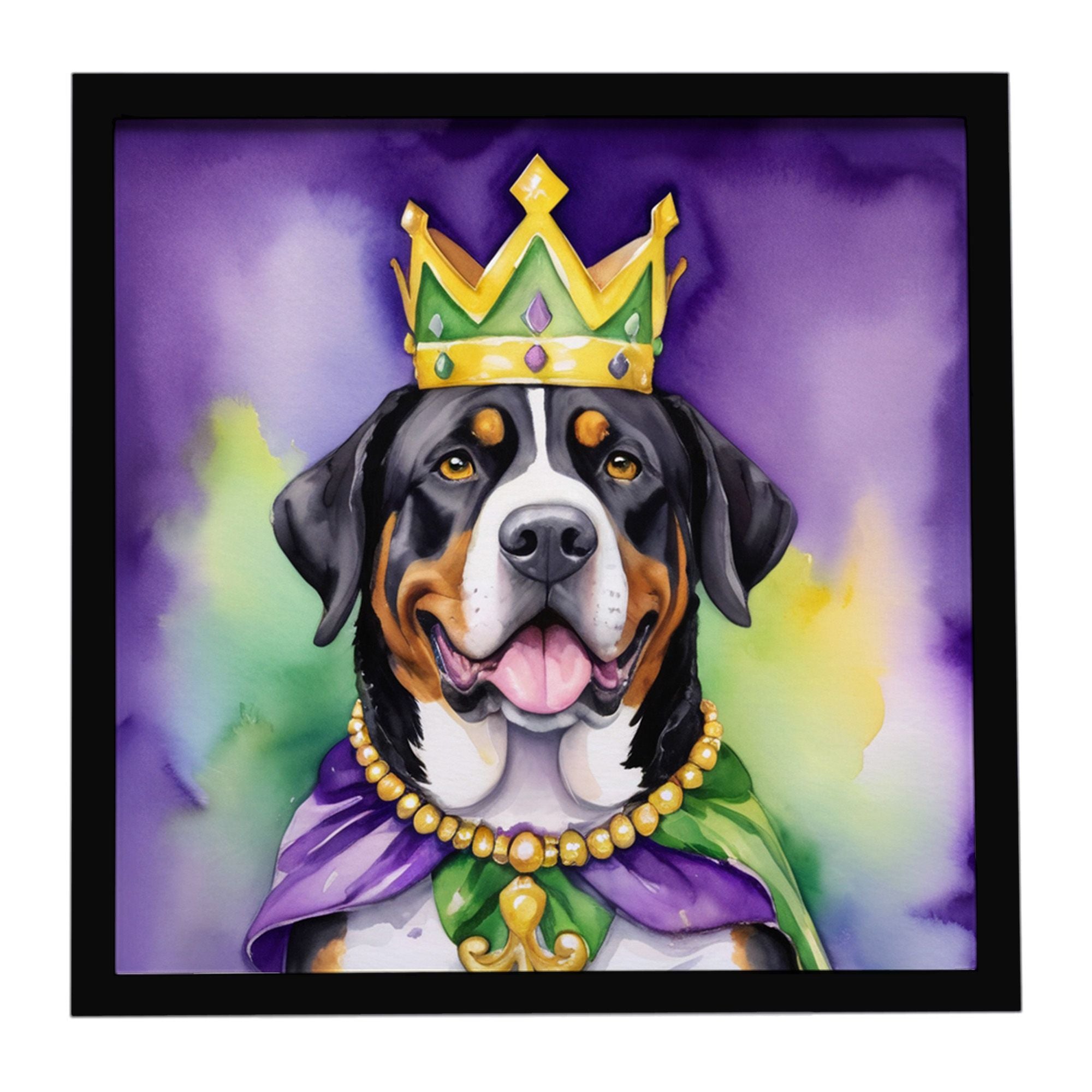 Greater Swiss Mountain Dog King of Mardi Gras Framed Metal Print Bathroom, Kitchen, Office, Home Decor Wall Art Ready to Hang, S