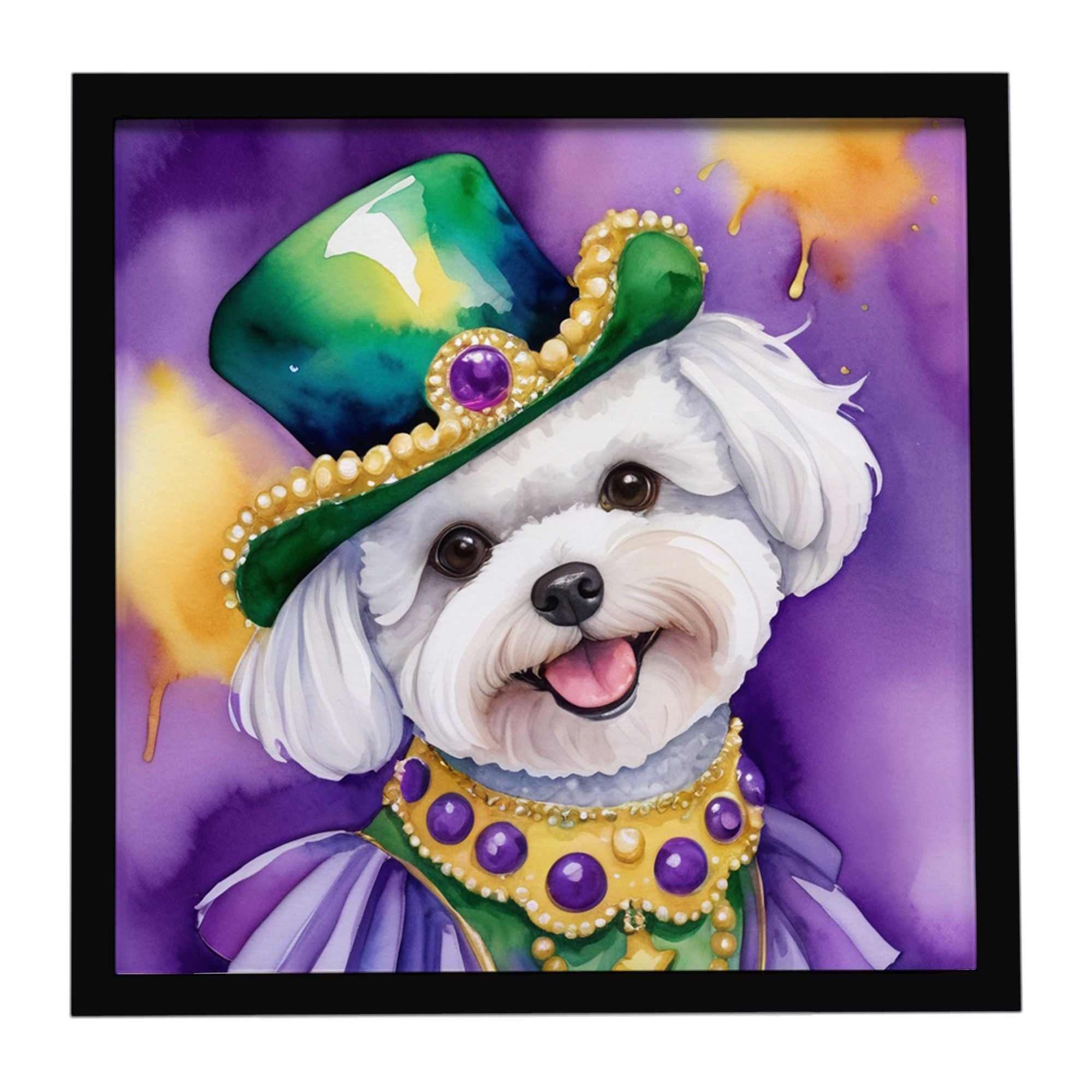 Bichon Frise King of Mardi Gras Framed Metal Print Bathroom, Kitchen, Office, Home Decor Wall Art Ready to Hang, Square, 8X8