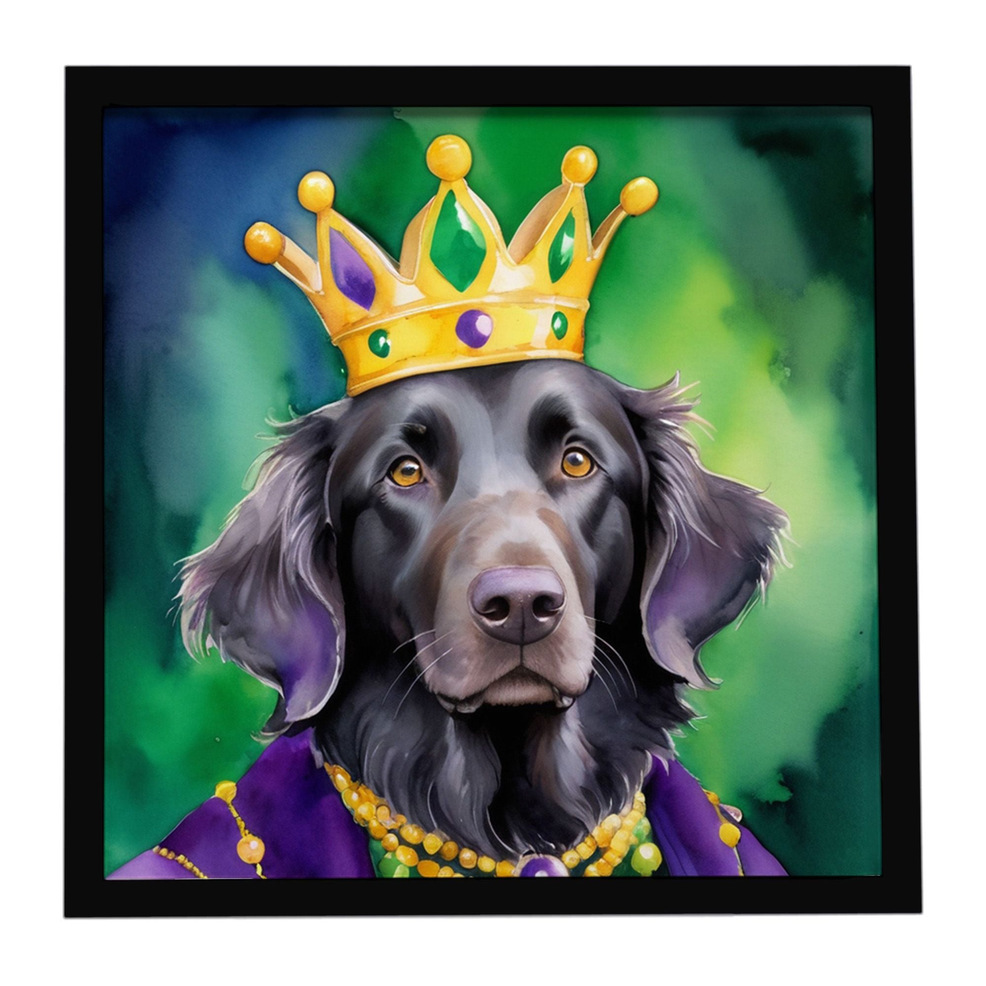 Flat-Coated Retriever King of Mardi Gras Framed Metal Print Bathroom, Kitchen, Office, Home Decor Wall Art Ready to Hang, Square